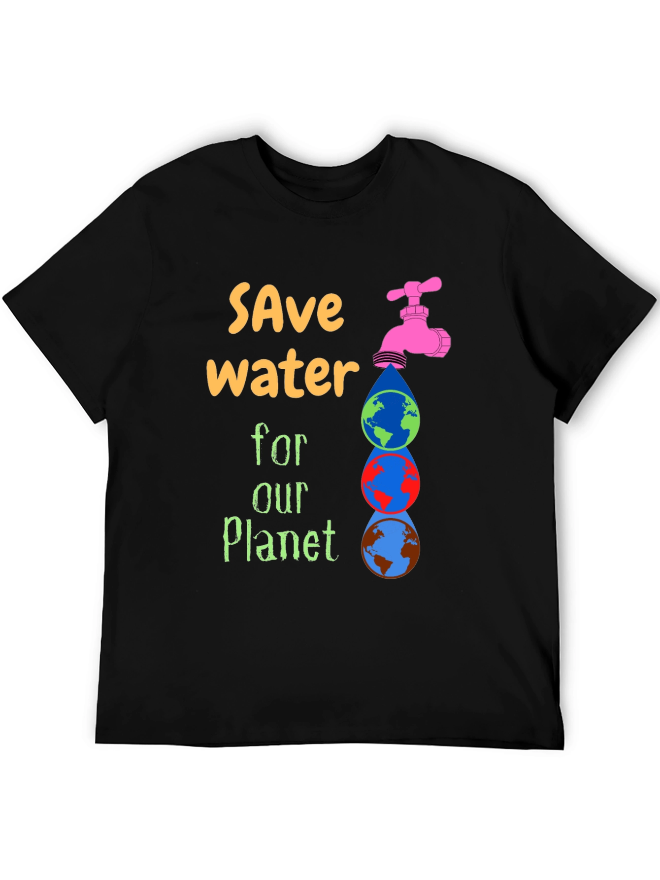 Black Save Water Graphic Tee - Planet Conservation T-Shirt view 5