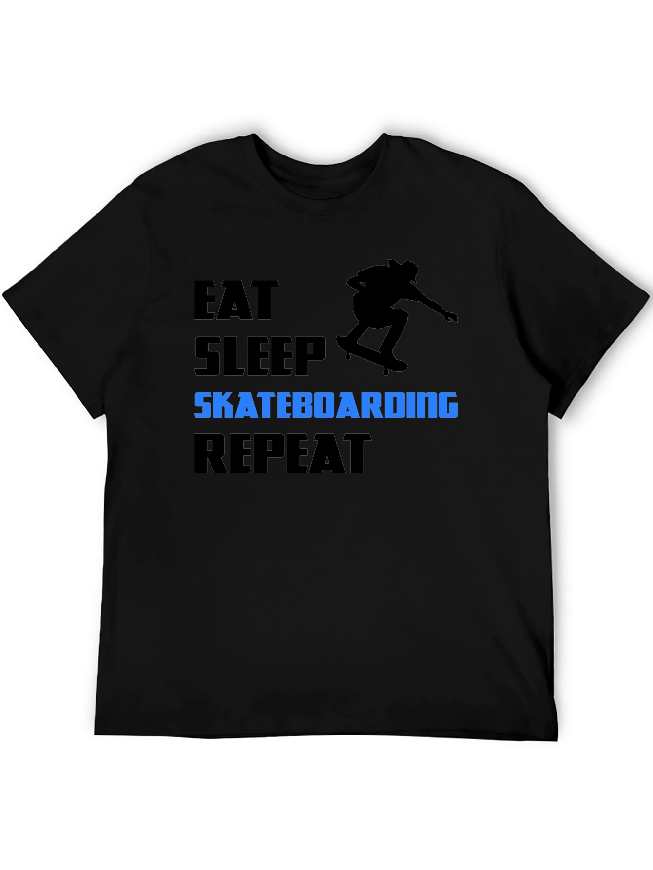 Black Eat Sleep Skateboarding Repeat Black T-Shirt view 5