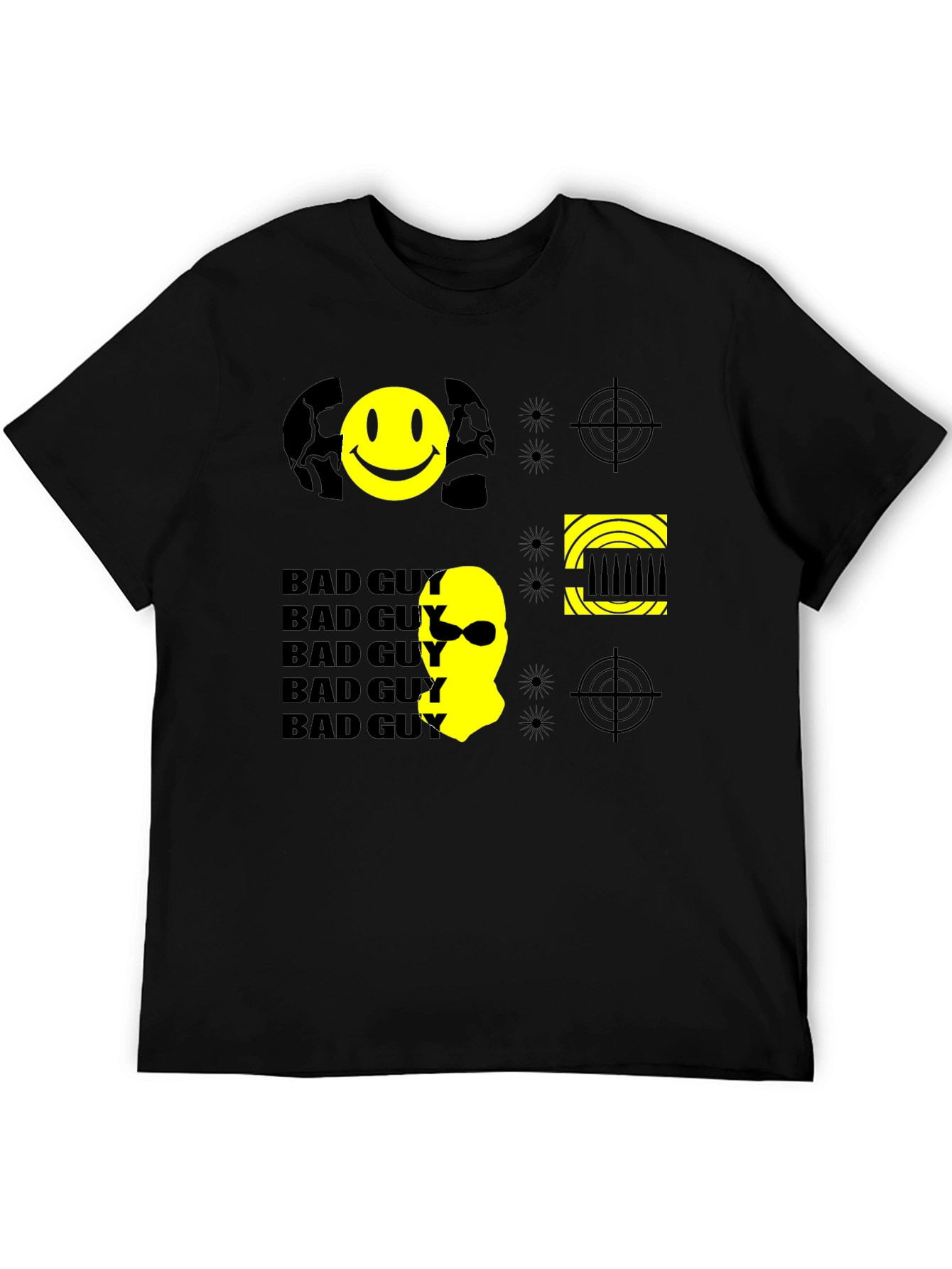 Black Bad Guy Graphic Print Tee - Black Cotton Crew Neck T-Shirt view 5