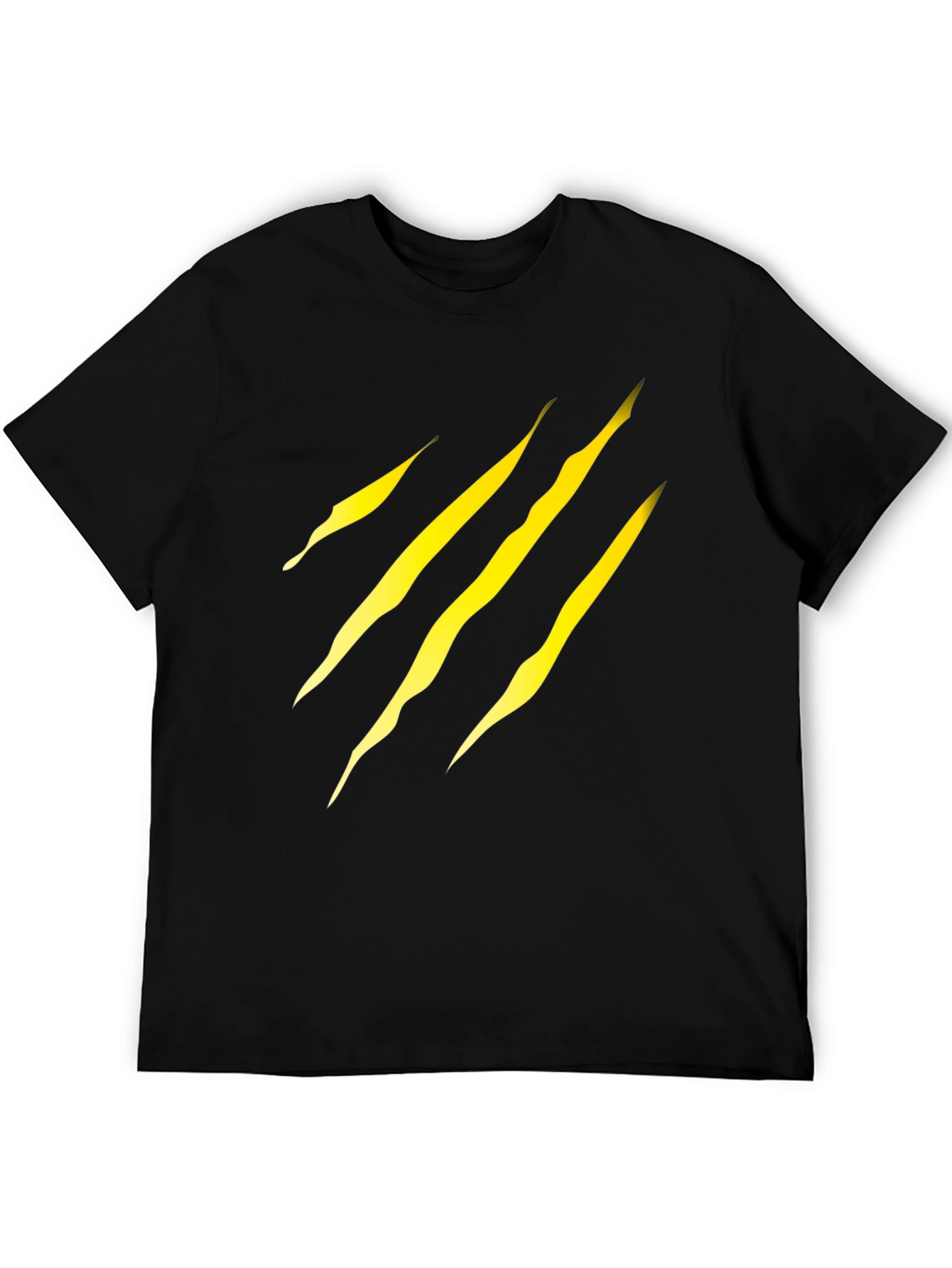 Black Men's Black T-Shirt with Yellow Claw Scratch Design view 5