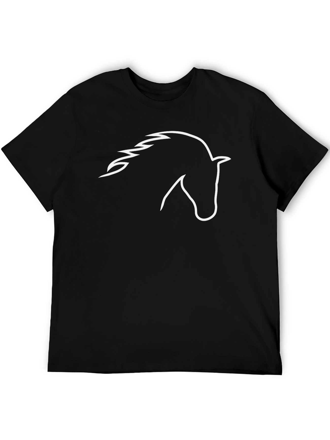 Black Black T-Shirt with White Horse Head Design view 5