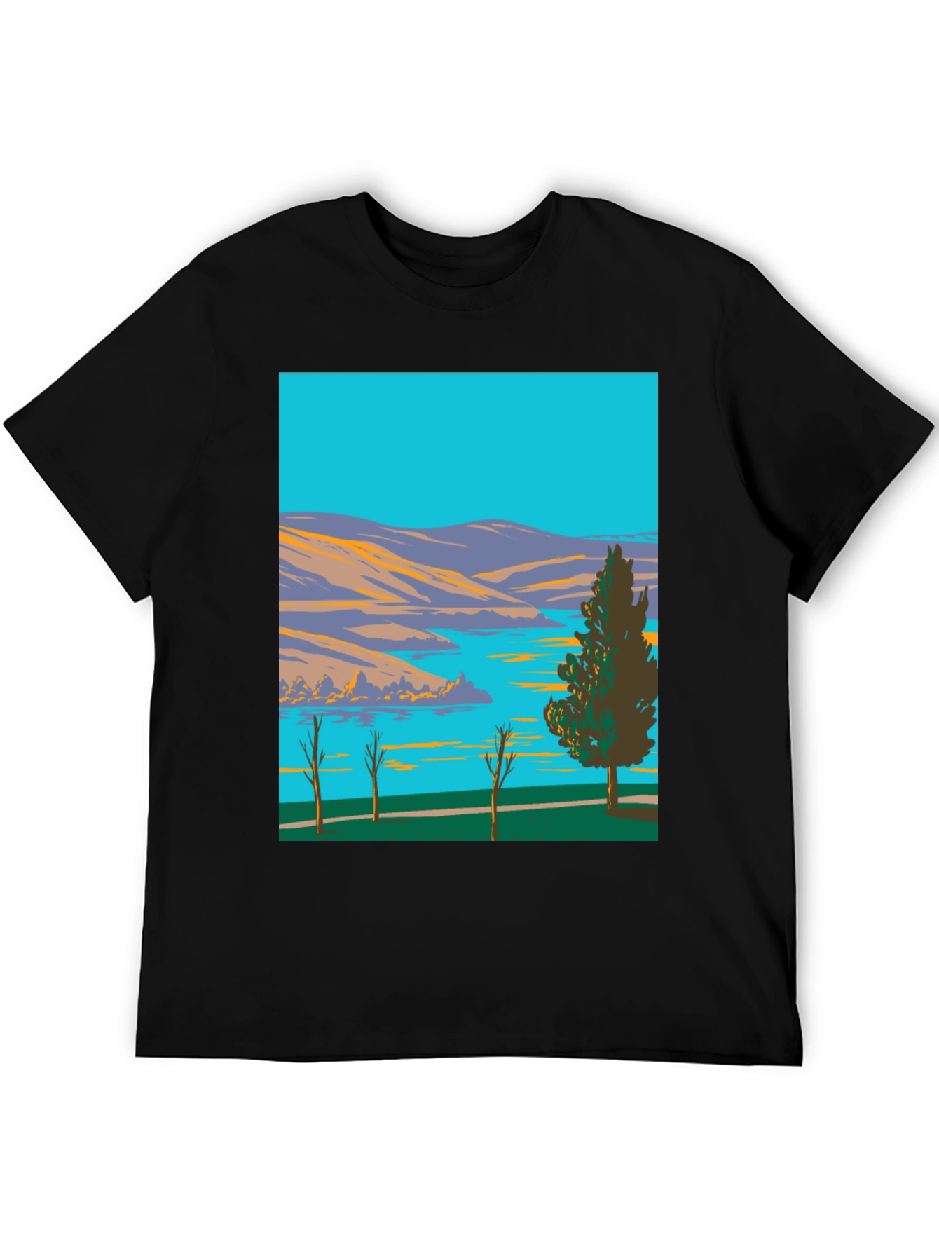 Black Lake & Mountain Graphic Tee - Nature Art Shirt view 5