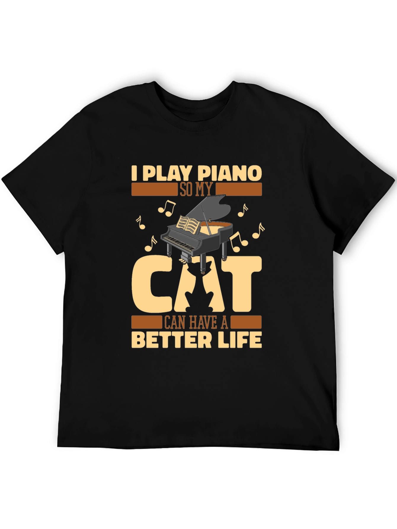Black Piano Cat Lover T-Shirt - 'Better Life' Graphic Tee view 5