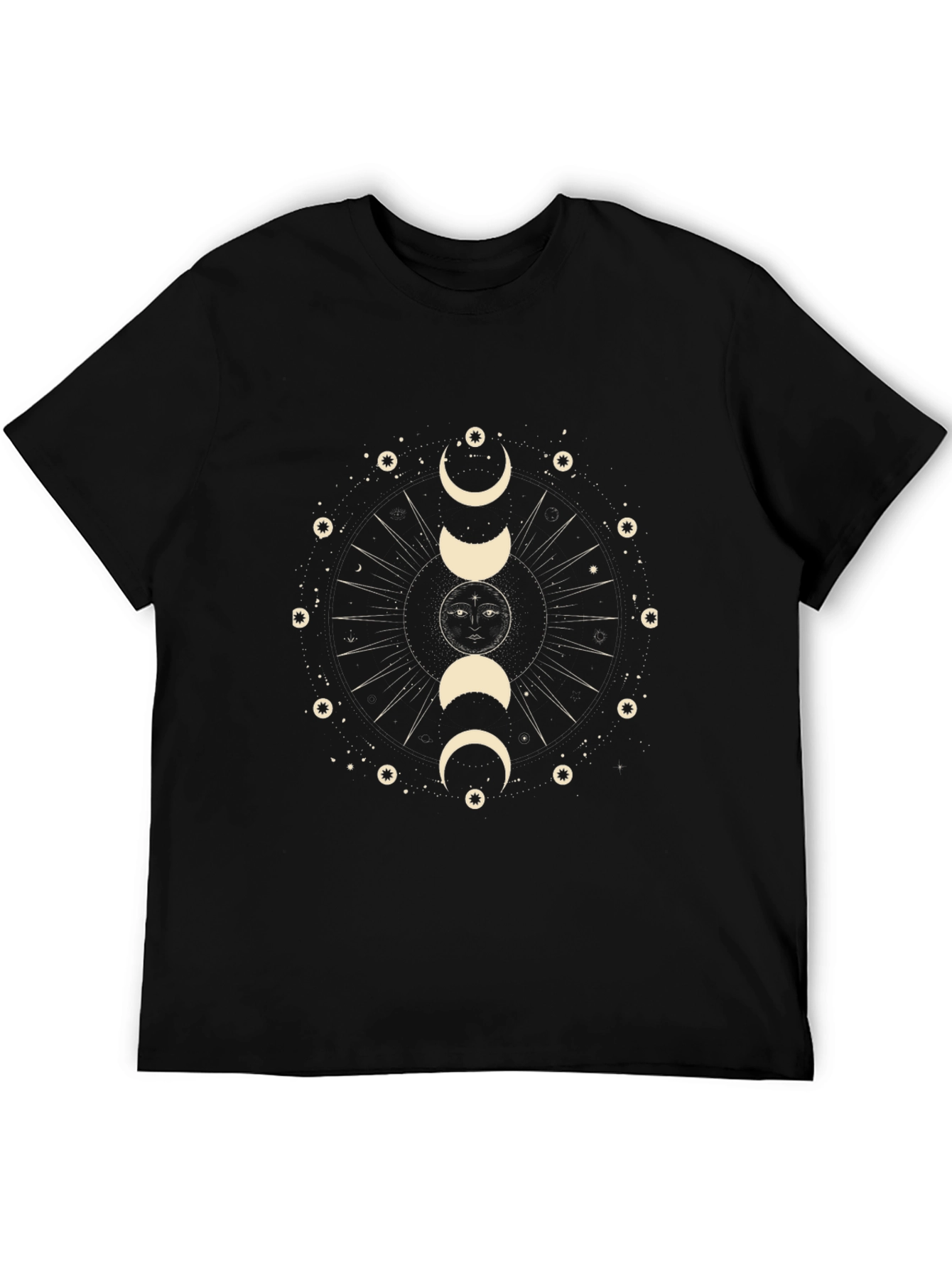 Black Celestial Moon Phases Graphic T-Shirt - Black view 5