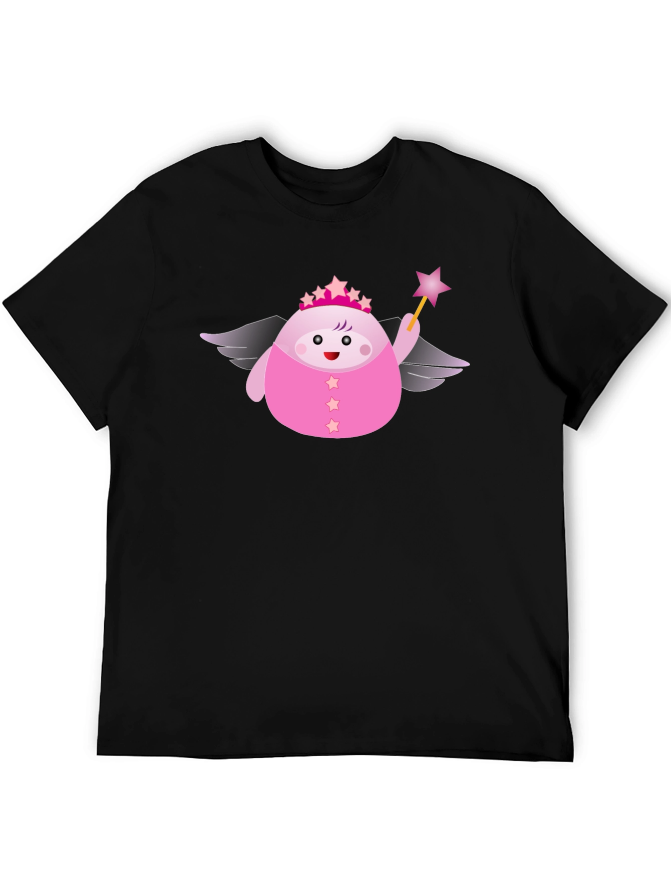 Black Cute Pink Fairy Cartoon Graphic T-Shirt view 5