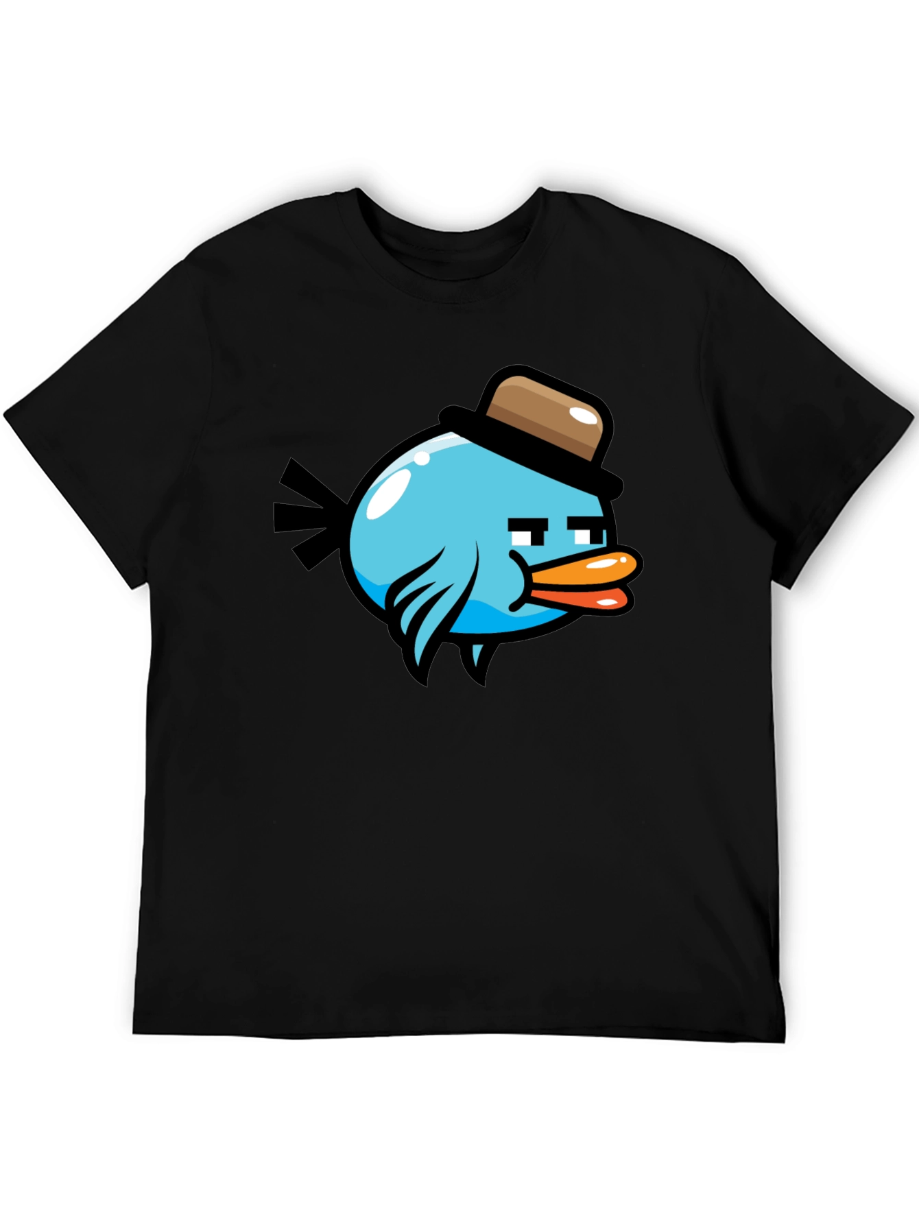 Black Cartoon Bird in Hat Graphic Tee - Black view 5