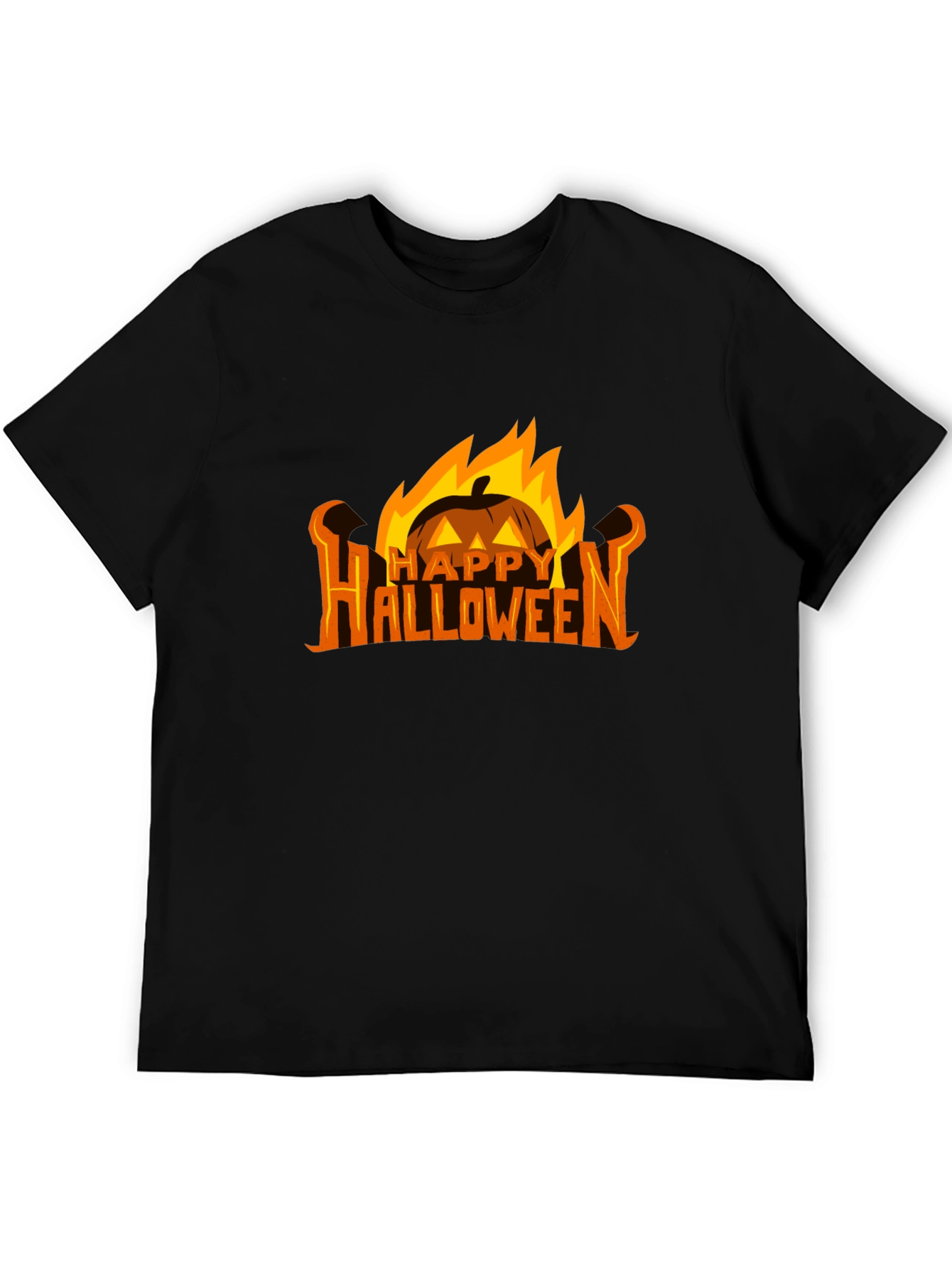 Black Halloween Pumpkin Fire Graphic Tee view 5