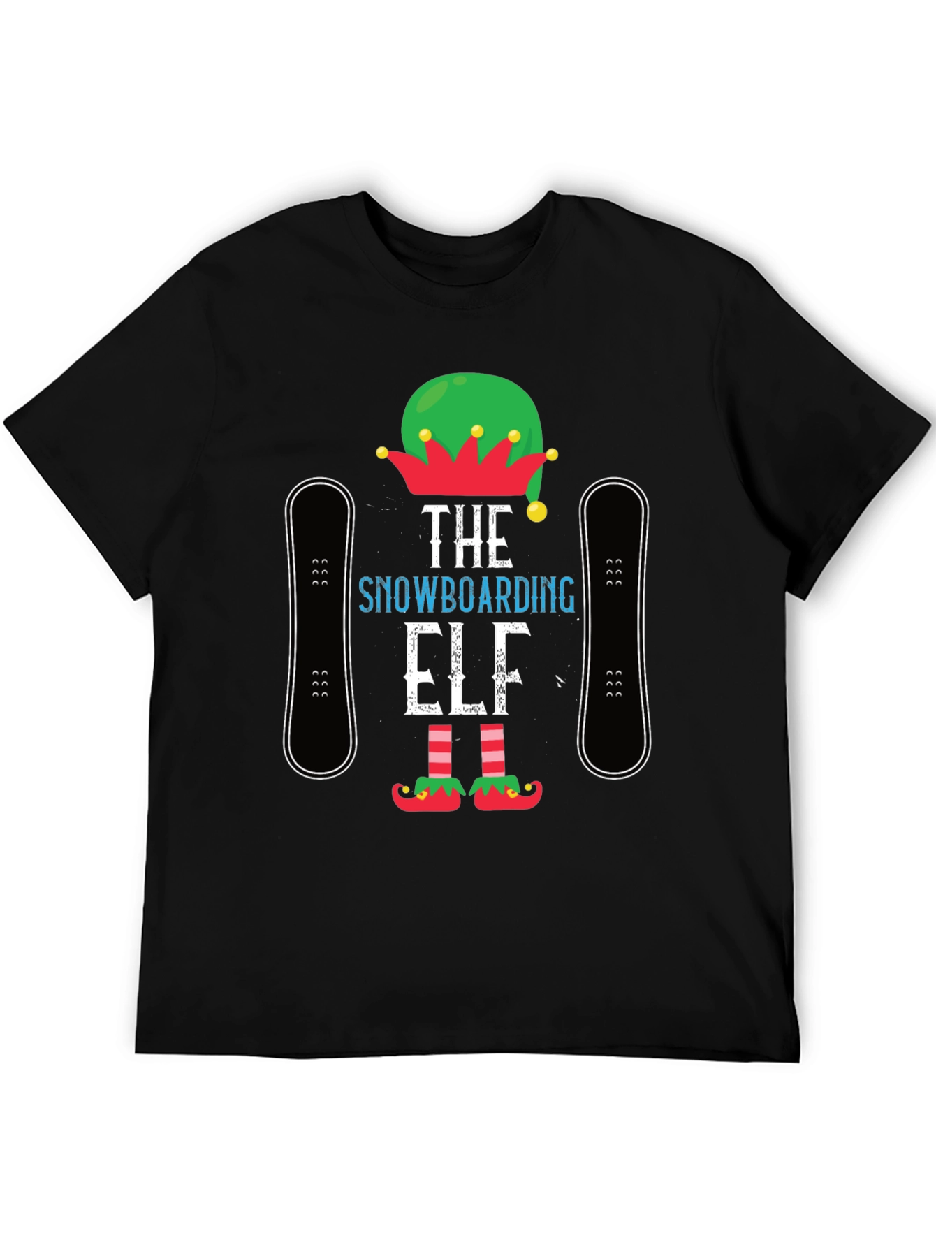 Black Snowboarding Elf T-Shirt: Holiday Fun! view 5