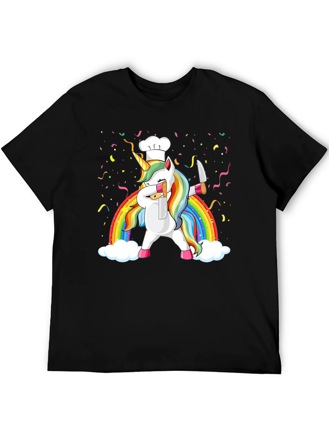 Black Unicorn Chef Rainbow T-Shirt Funny Foodie Tee view 5