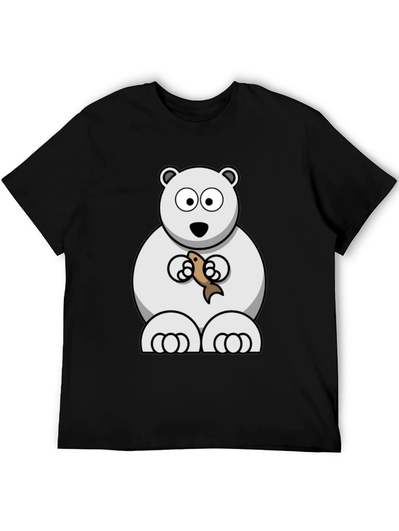 Black Polar Bear with Fish Graphic Tee - Black Cotton T-Shirt view 5