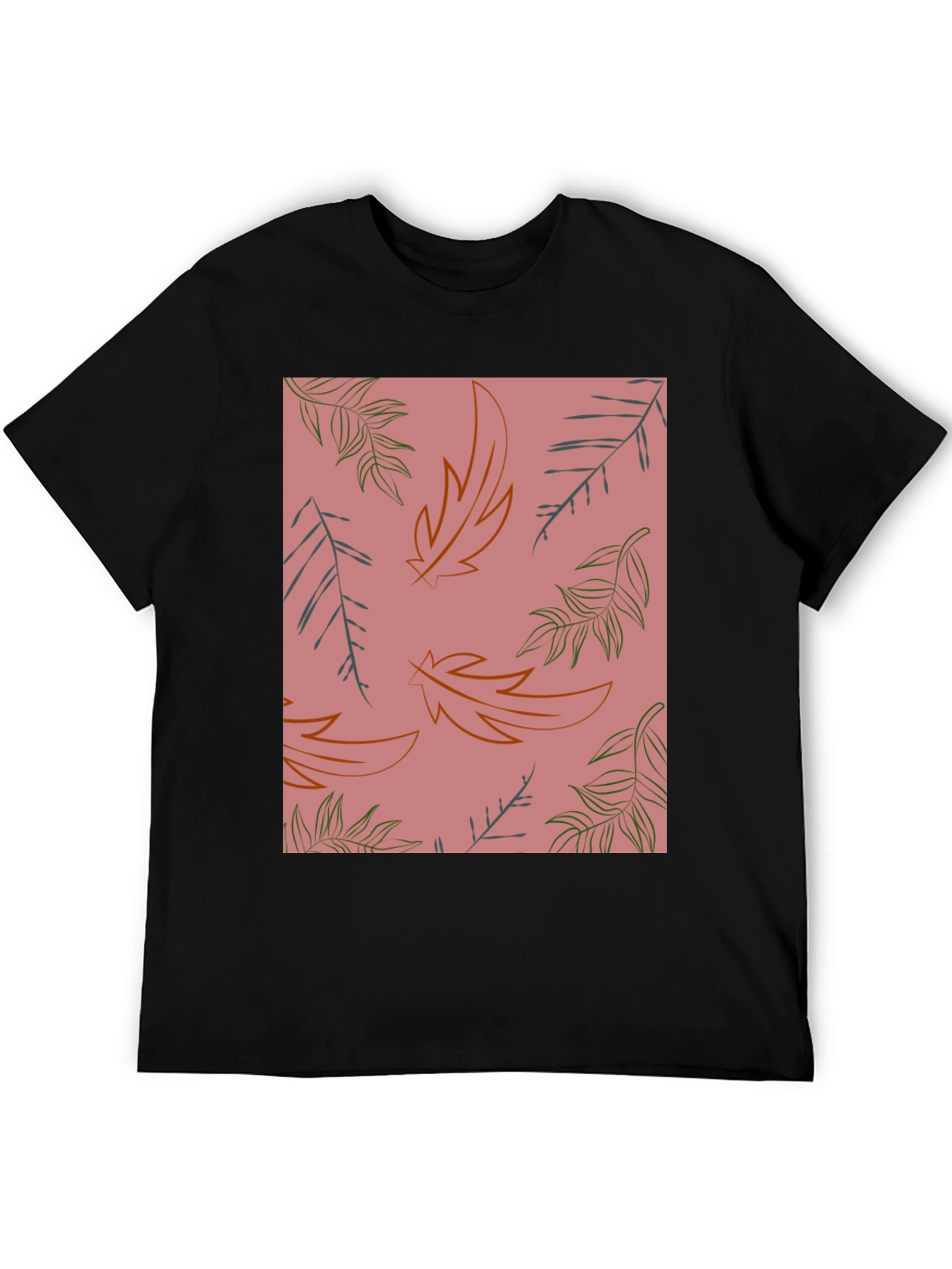 Black Botanical Leaf Print T-Shirt - Trendy Casual Wear view 5