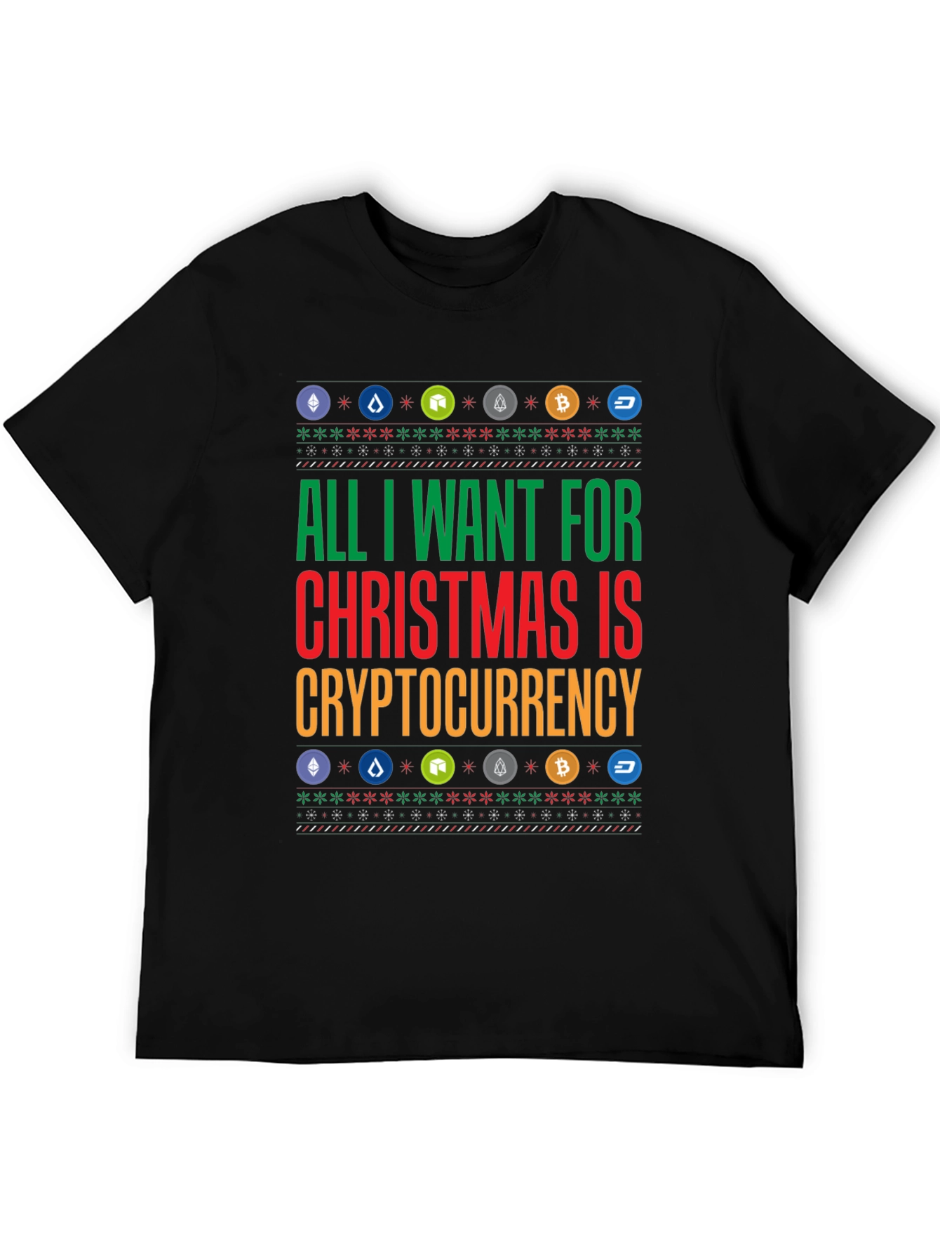 Black Crypto Christmas T-Shirt - All I Want is Cryptocurrency Holiday Tee view 5