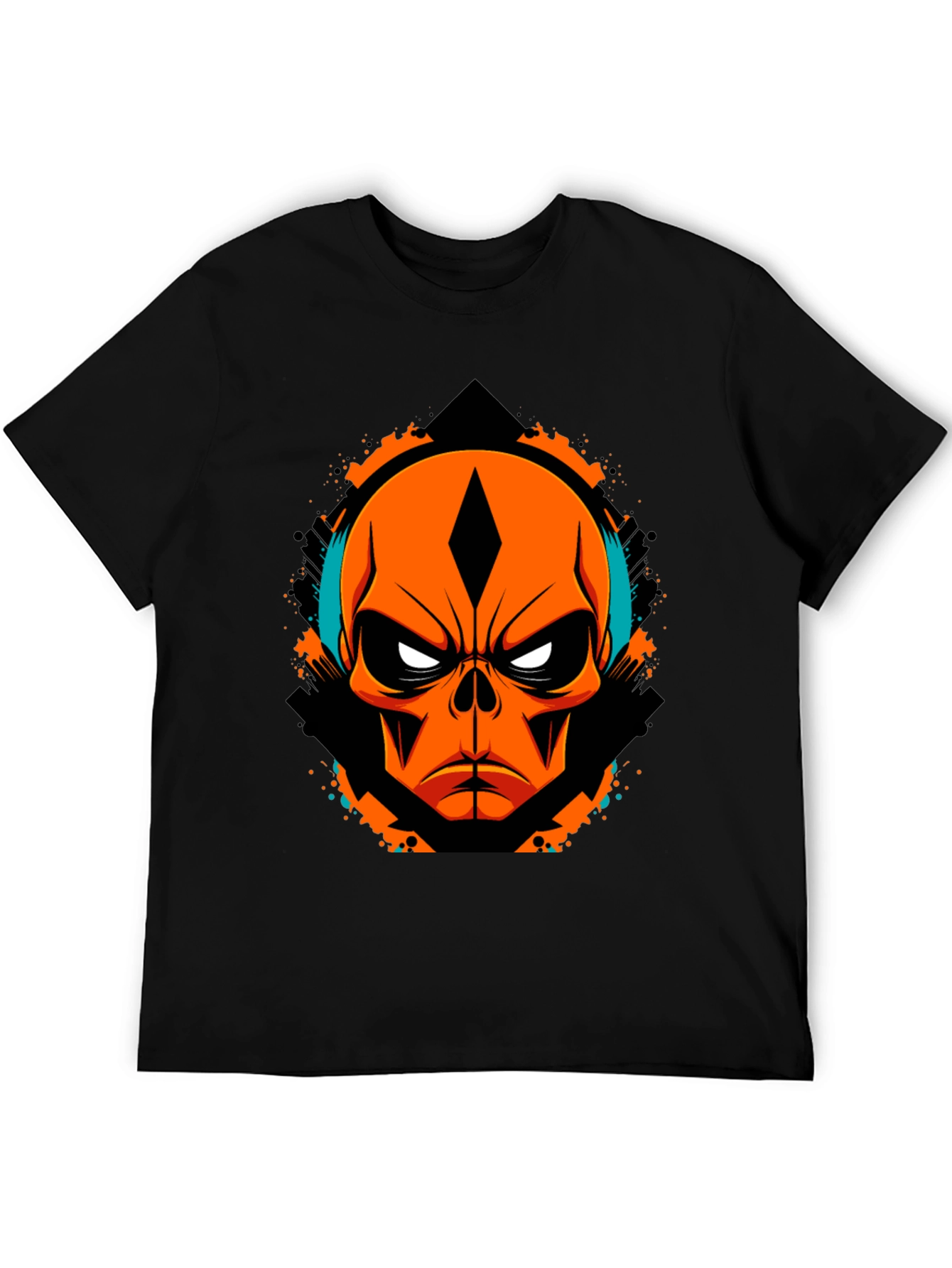 Black Orange Skull Graphic Tee - Edgy Streetwear view 5