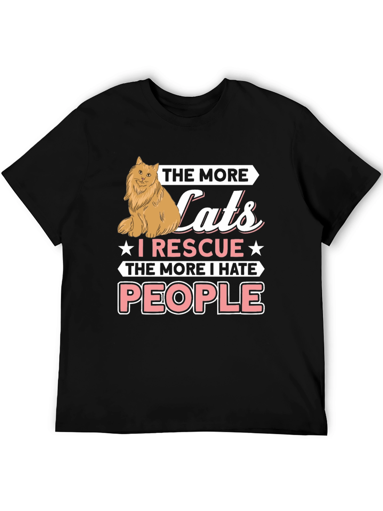 Black Funny Cat Rescue T-Shirt - "Hate People" Graphic Tee view 5