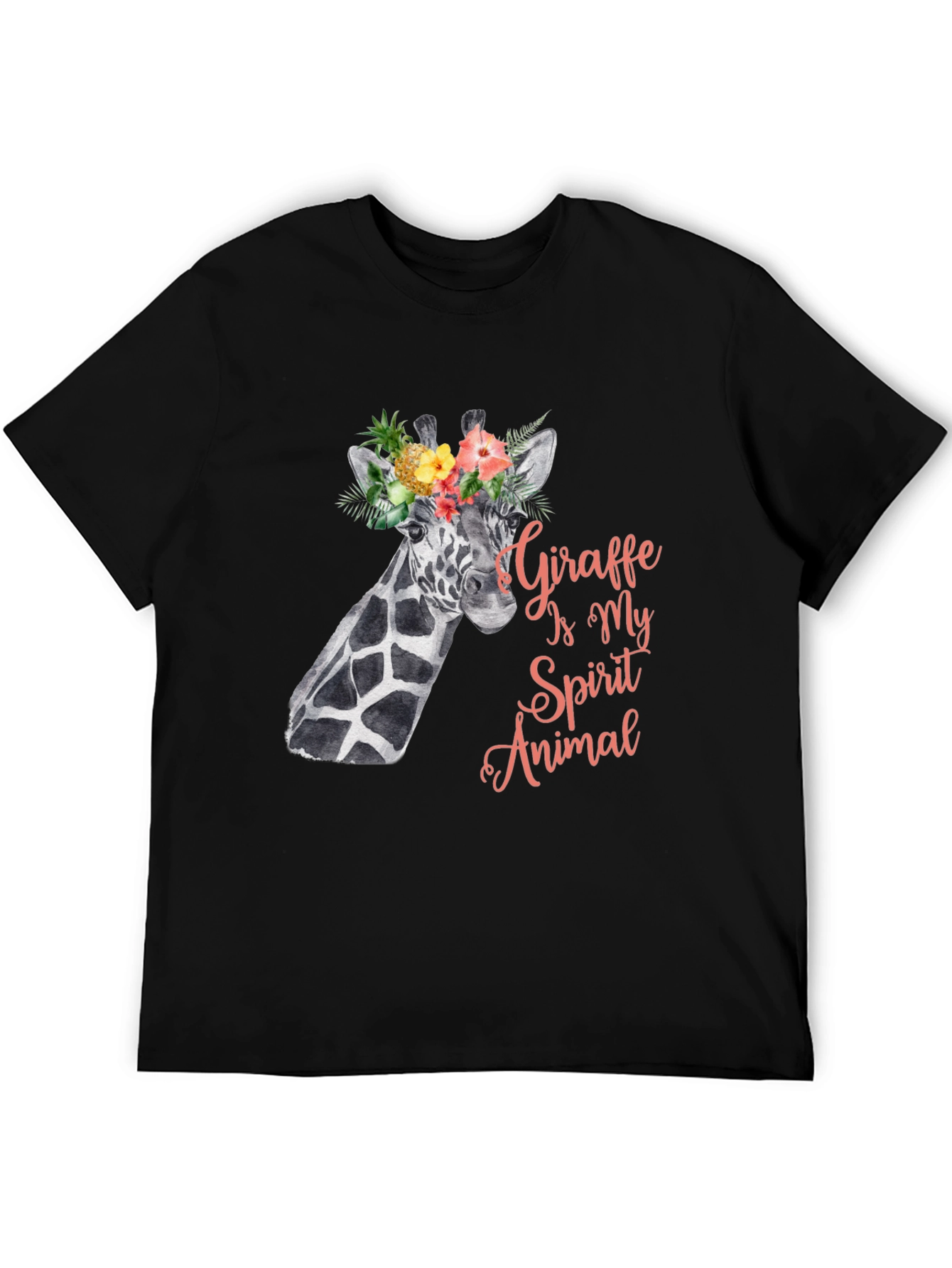 Black Giraffe Spirit Animal Tee - Floral Crown Giraffe Shirt view 5