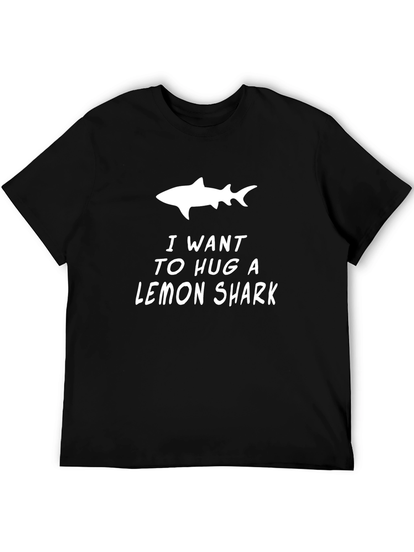 Black Lemon Shark Hug T-Shirt - Black Crew Neck Cotton Tee view 5