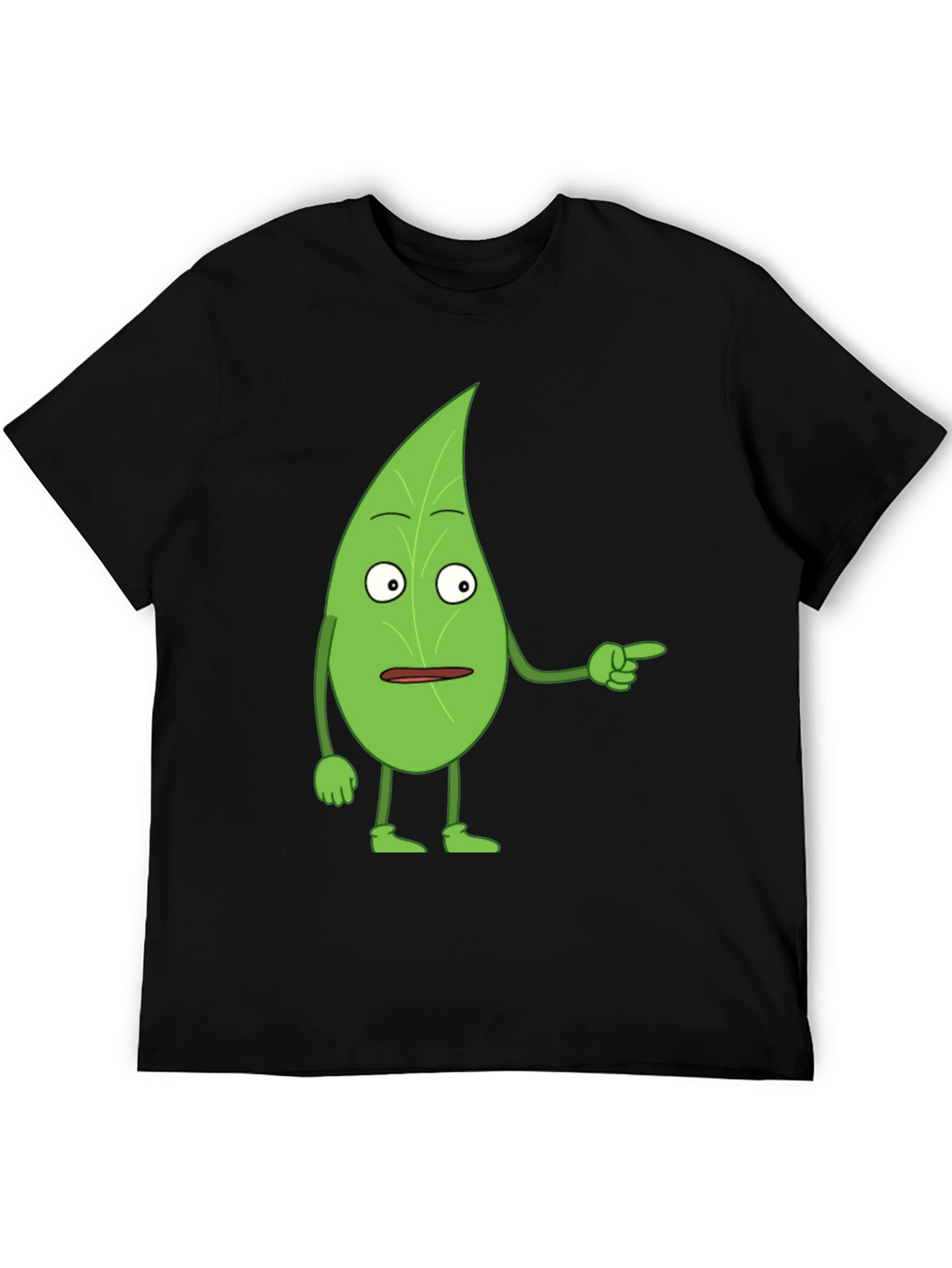 Black Funny Leaf Character Black T-Shirt view 5