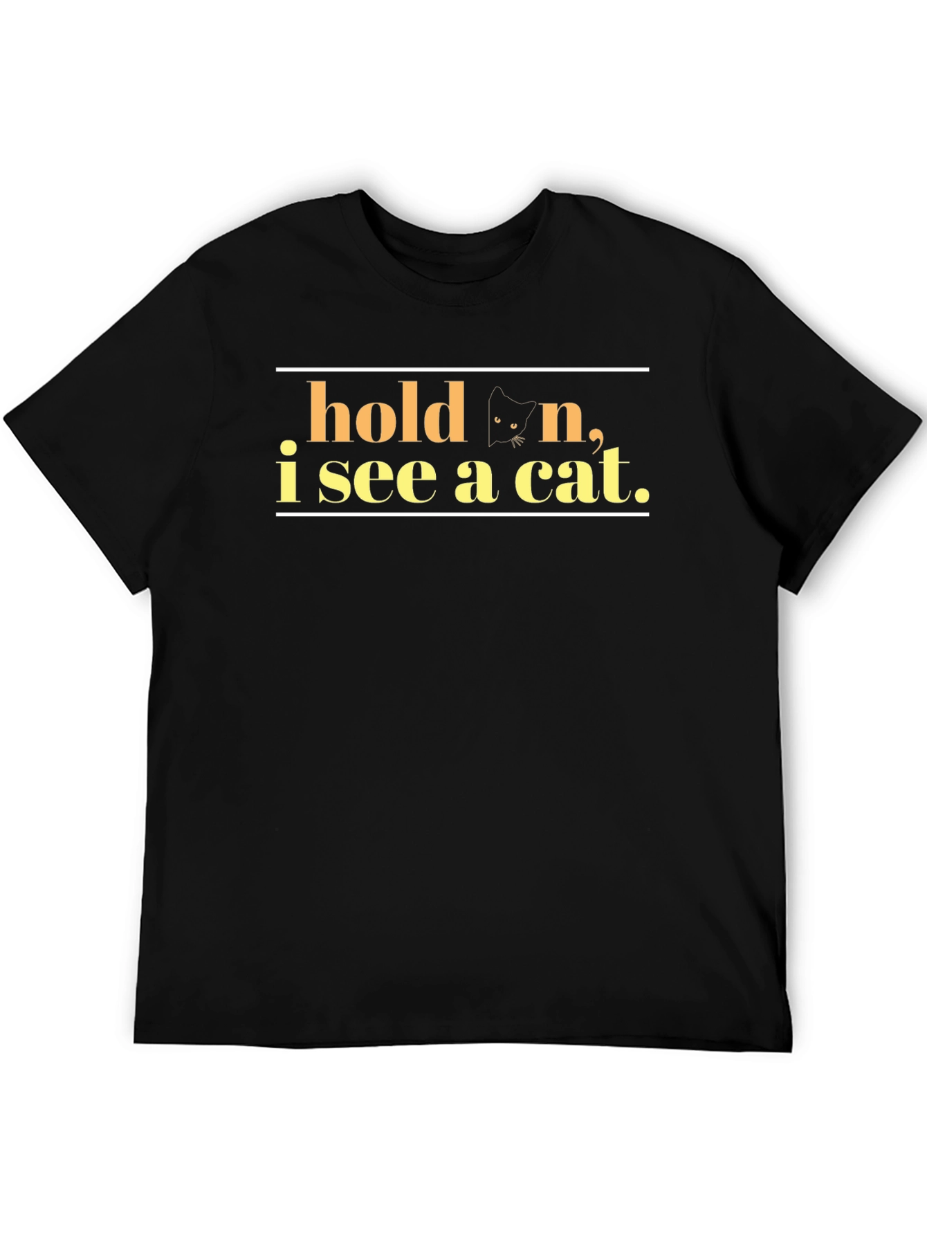 Black Hold On, I See A Cat Black T-Shirt view 5