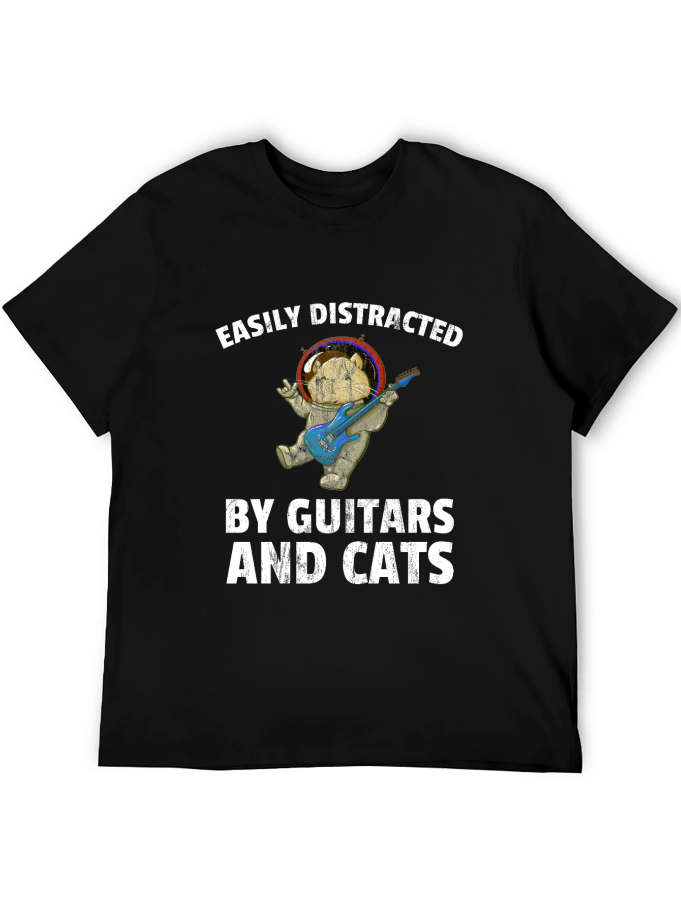 Black Easily Distracted By Guitars & Cats T-Shirt view 5