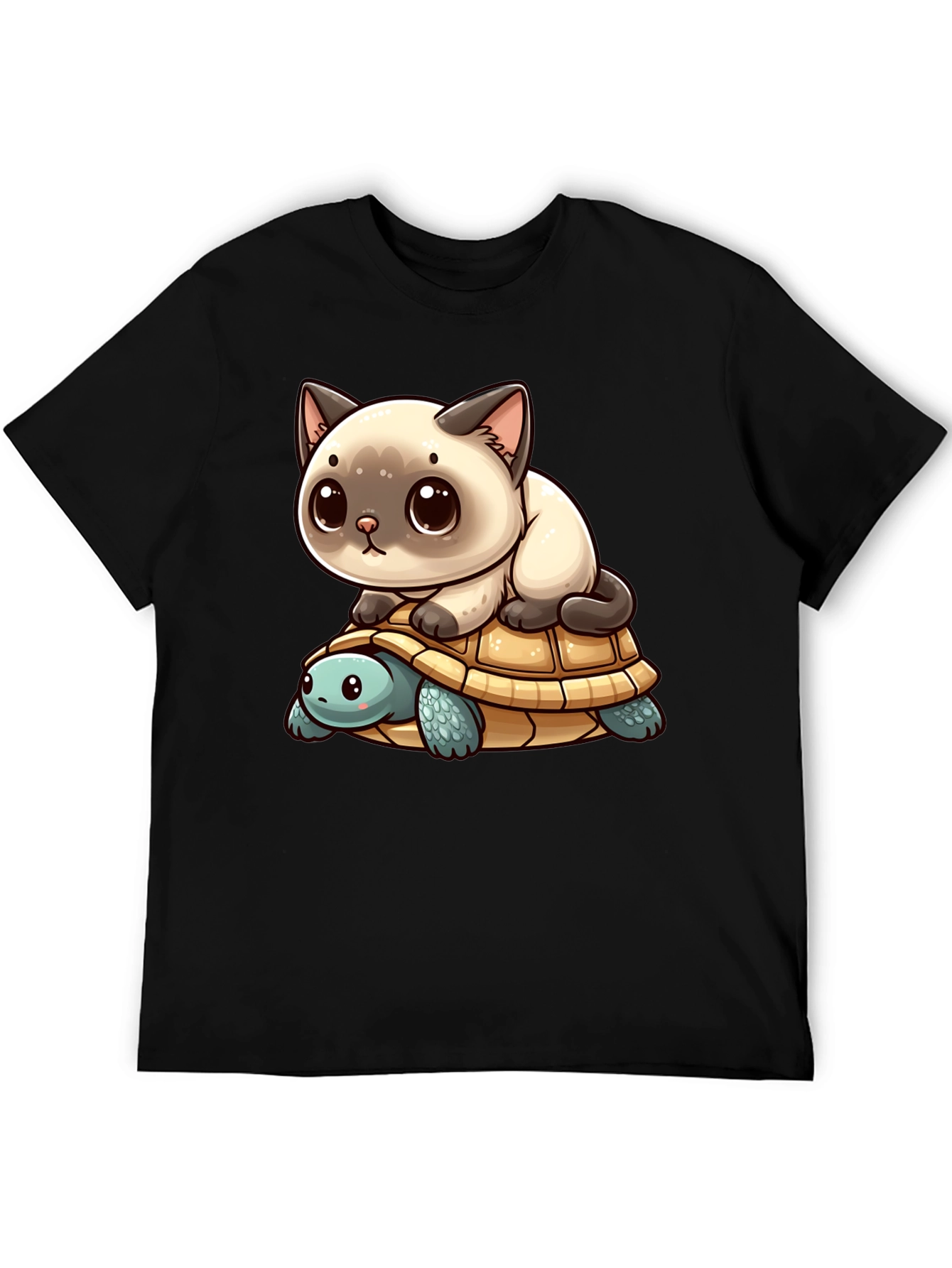 Black Cat Riding Turtle Black T-Shirt view 5