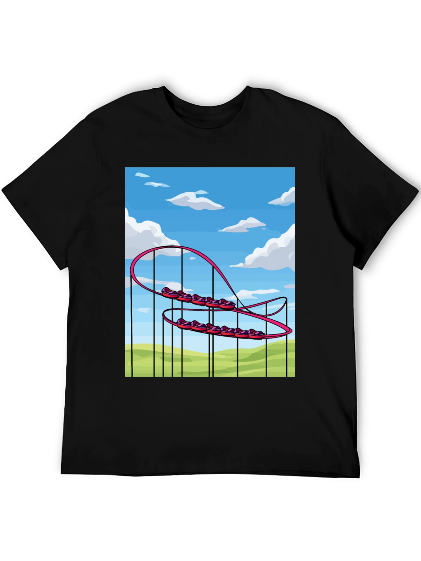 Black Cartoon Roller Coaster Graphic Tee - Fun & Unique Style view 5