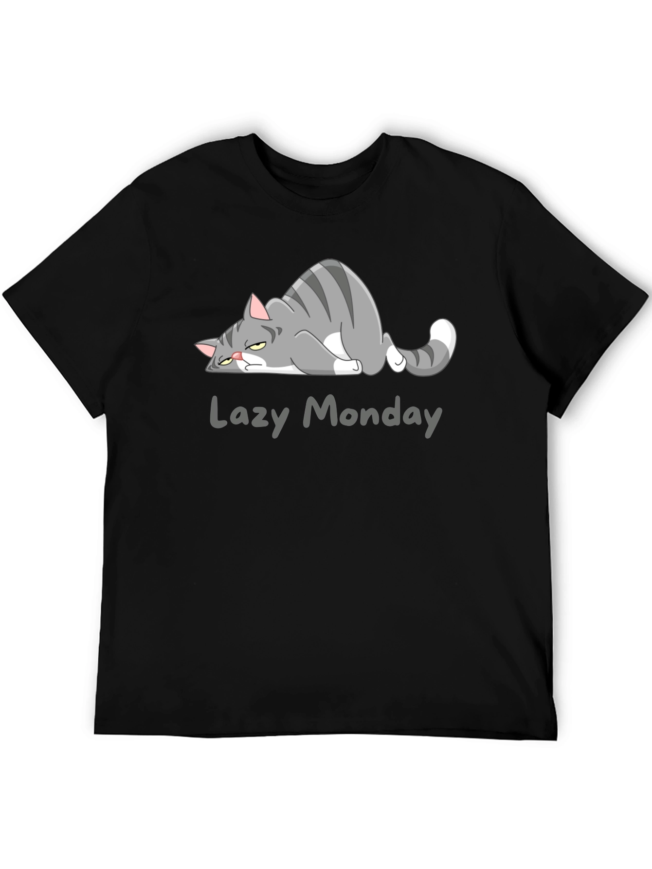 Black Lazy Monday Cat T-Shirt - Black Cotton Tee view 5