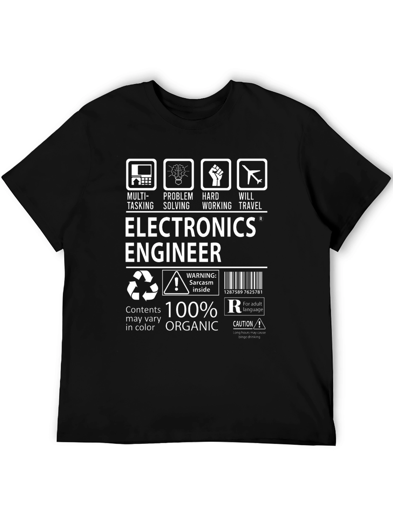 Black Electronics Engineer 100% Organic T-Shirt view 5