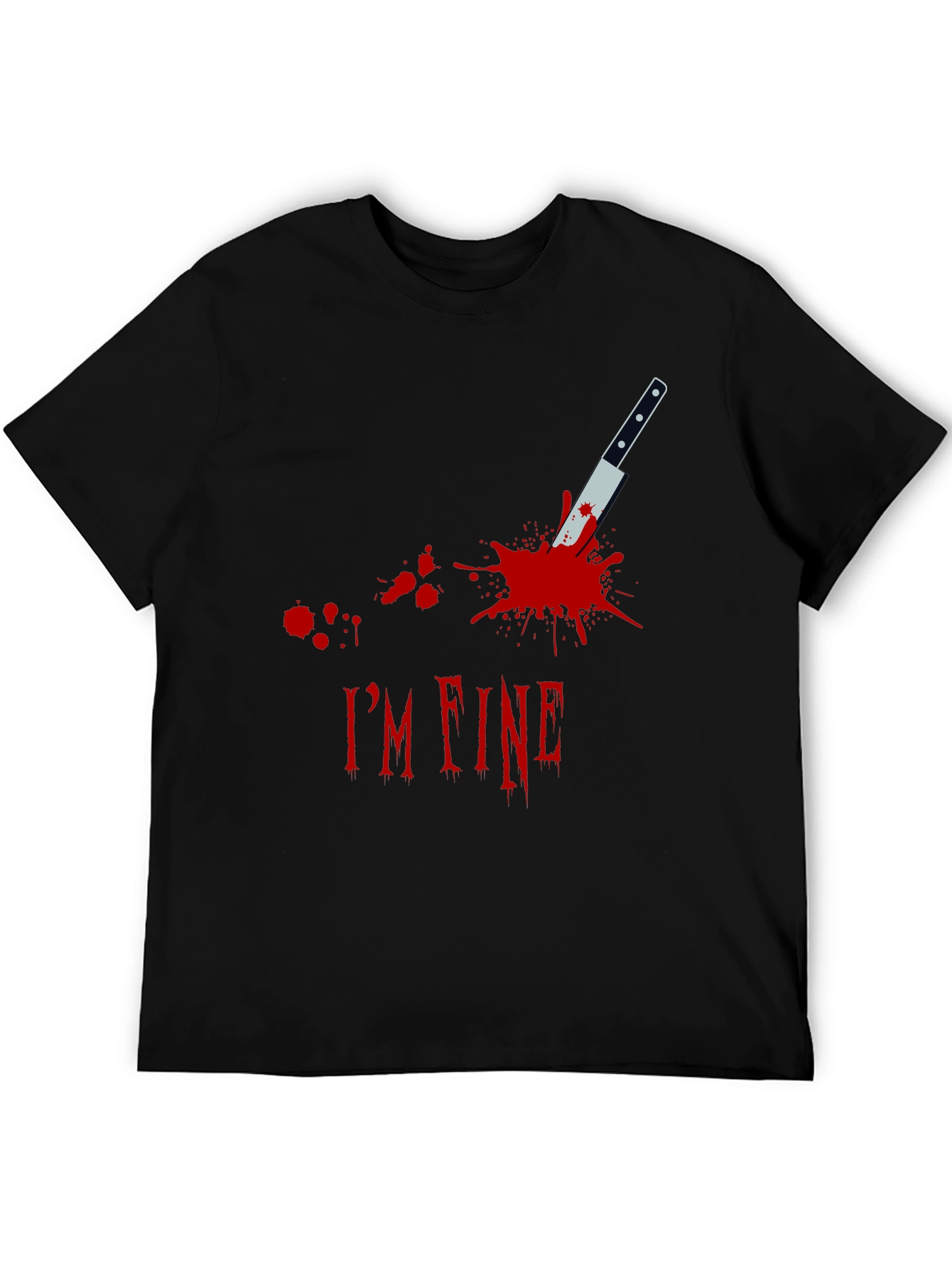 Black I'm Fine Knife Graphic Black T-Shirt view 5