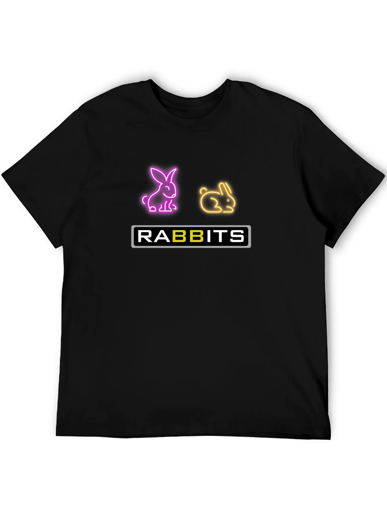 Black Neon Rabbits Graphic Tee - Black Cotton T-Shirt view 5