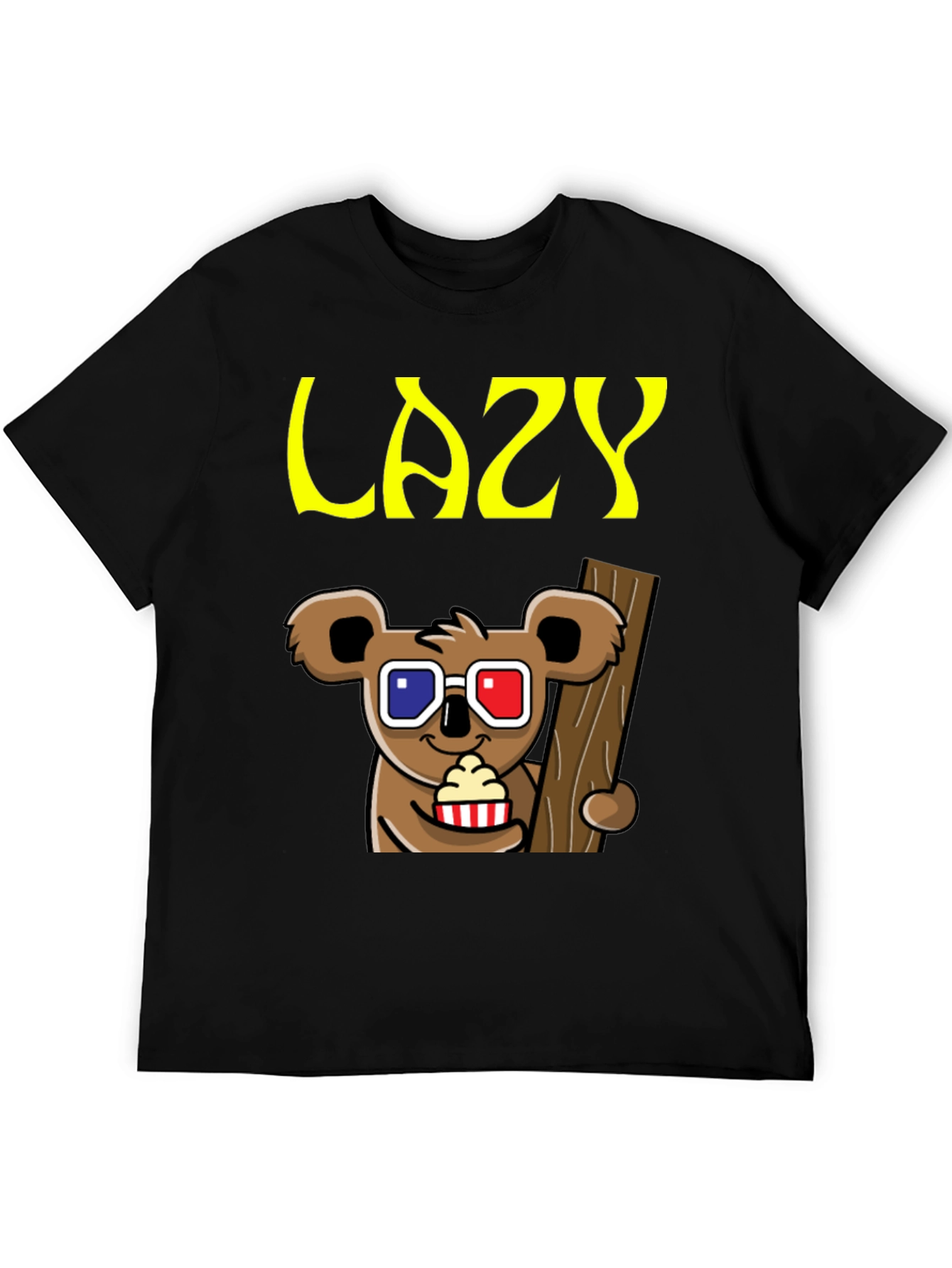 Black Lazy Koala 3D Glasses T-Shirt view 5