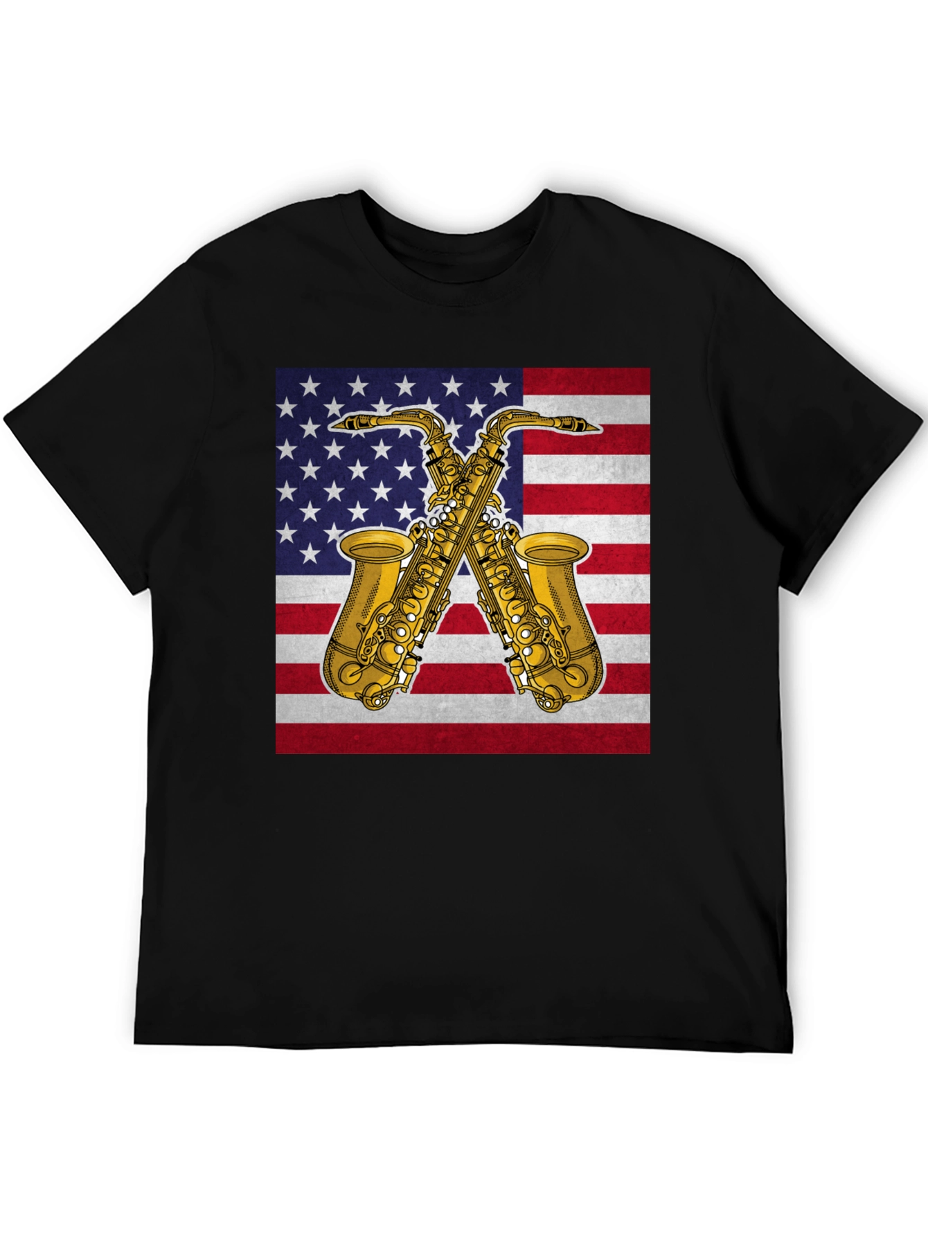 Black American Saxophone T-Shirt - Patriotic Music Tee view 5