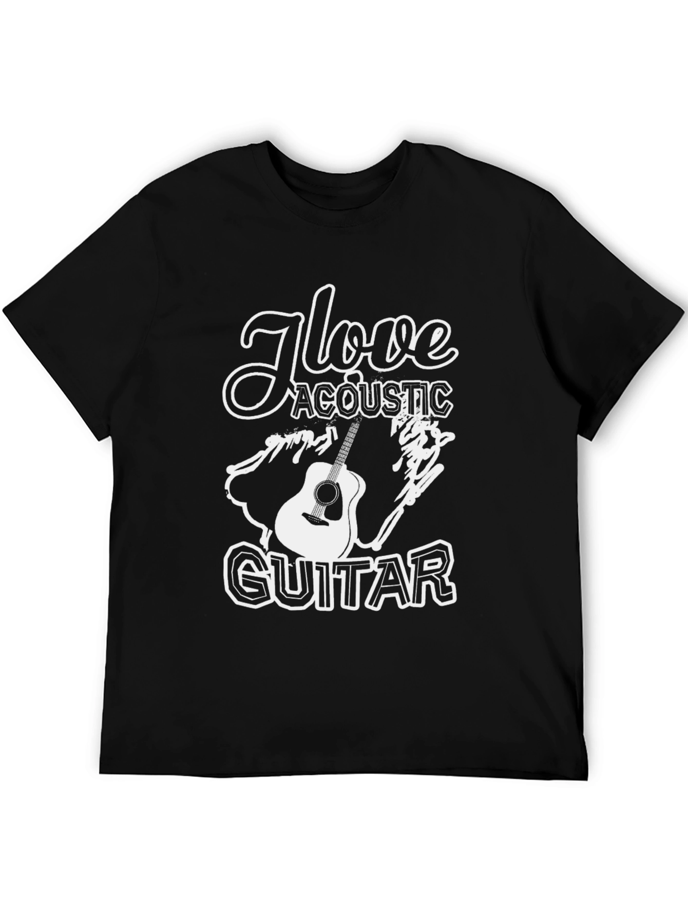 Black I Love Acoustic Guitar Black T-Shirt view 5