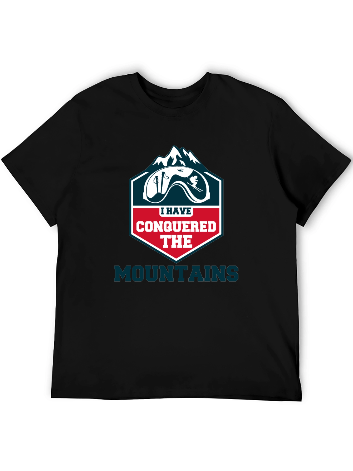 Black Conquered Mountains T-Shirt - Skiing Adventure view 5