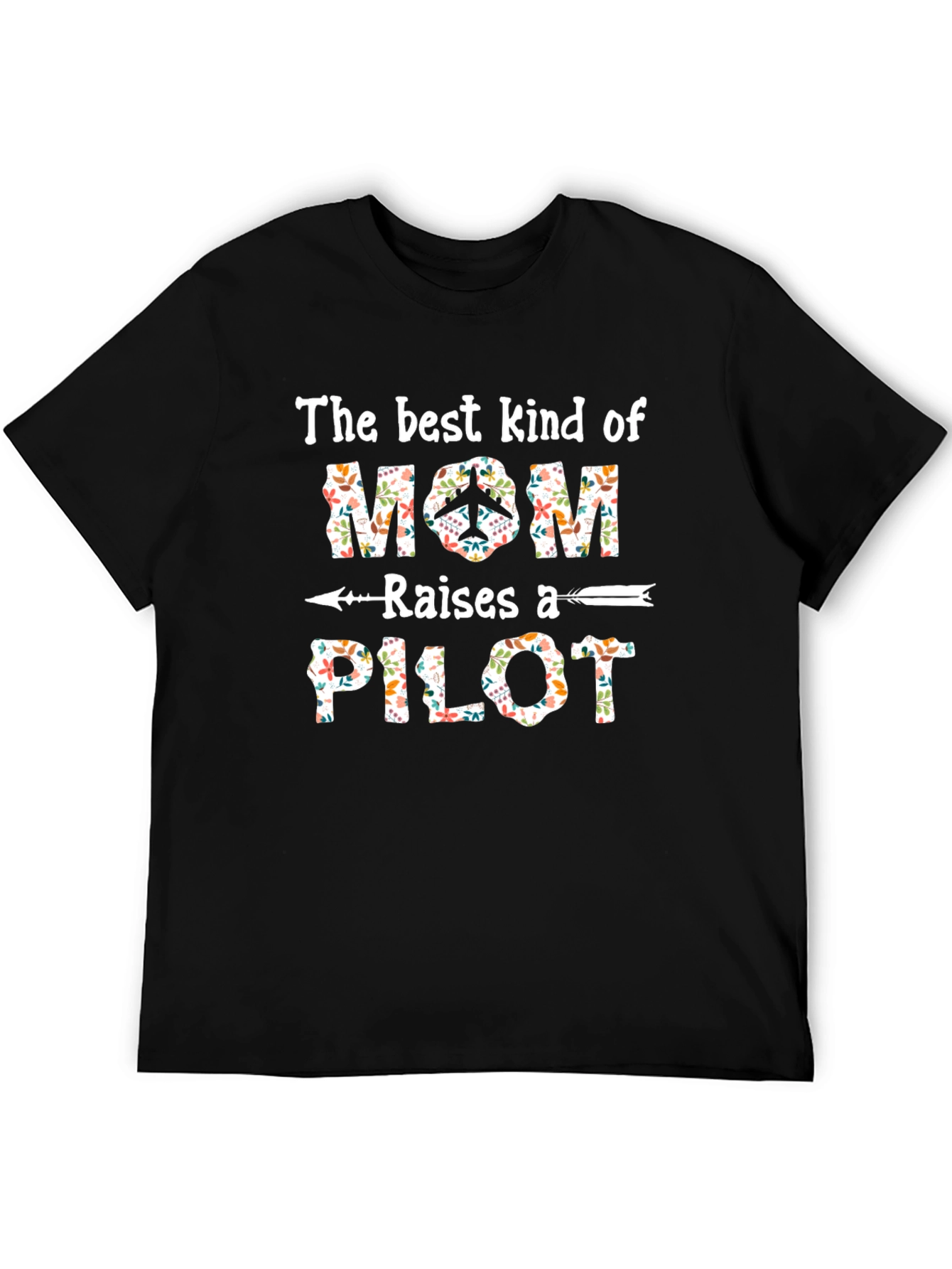 Black Floral Mom Raises A Pilot Graphic T-Shirt view 5