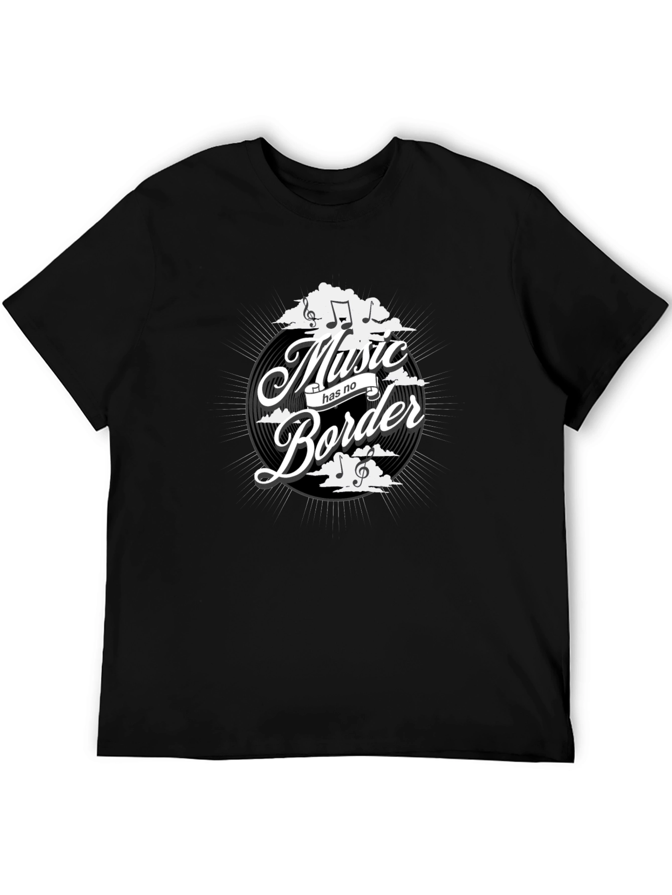 Black Music Has No Border Black Graphic Tee Shirt view 5