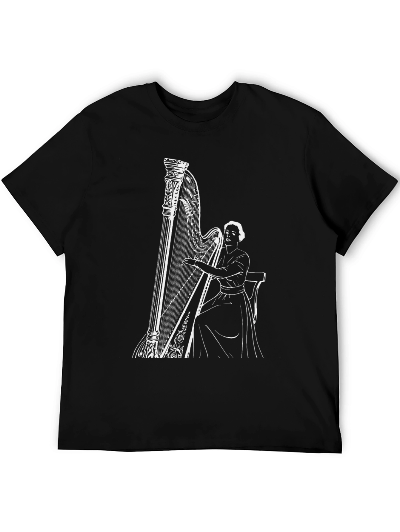 Elegant Harpist Graphic Tee - Black Cotton T-Shirt - 5