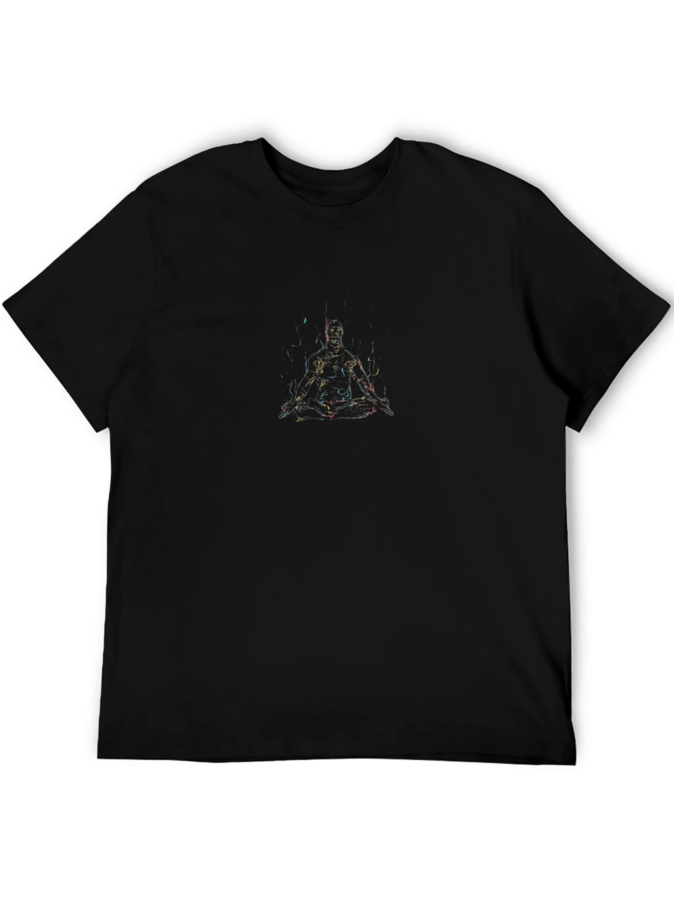 Black Men's Black T-Shirt with Abstract Meditating Figure Graphic view 5