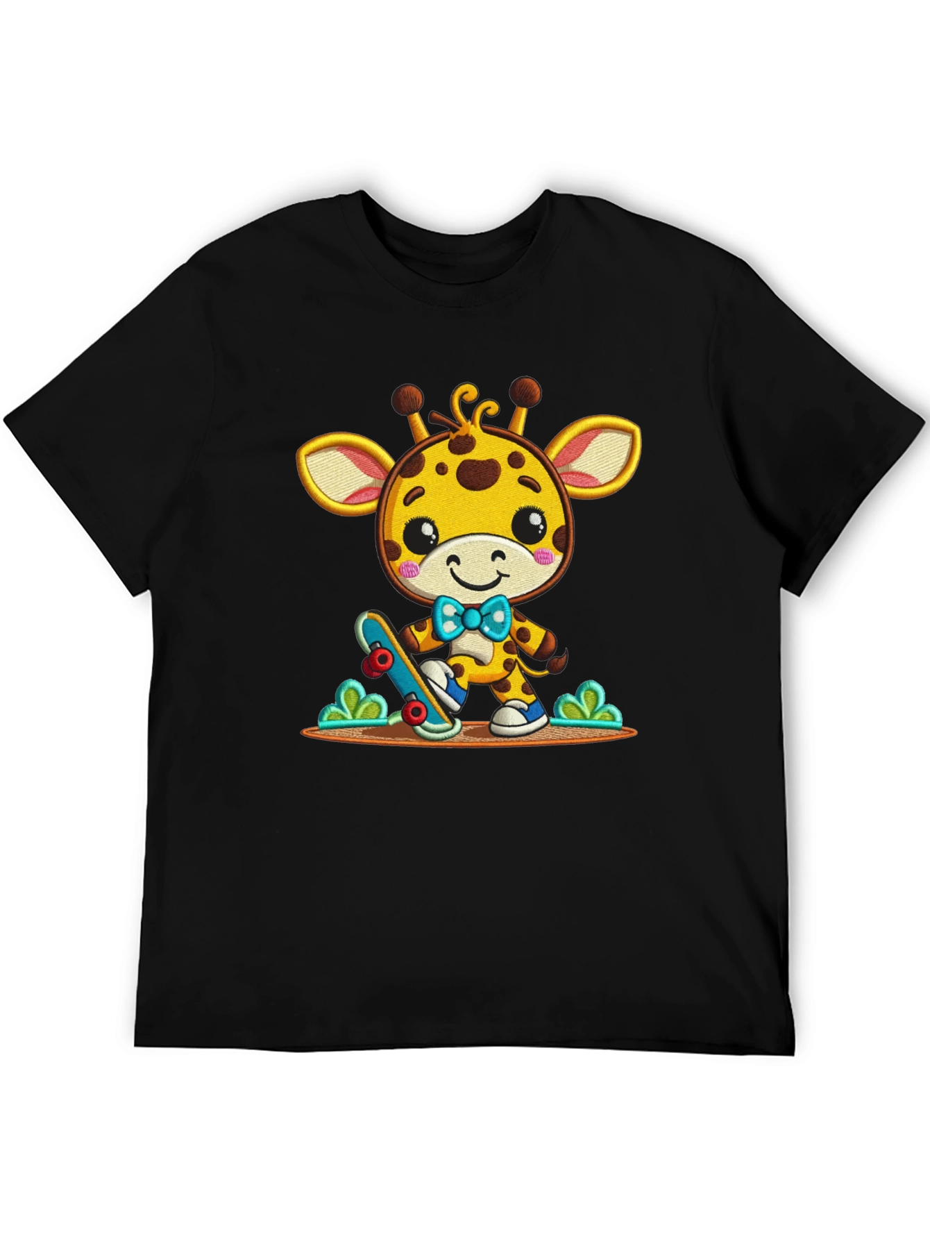 Black Cute Giraffe Skateboarder Graphic Tee view 5