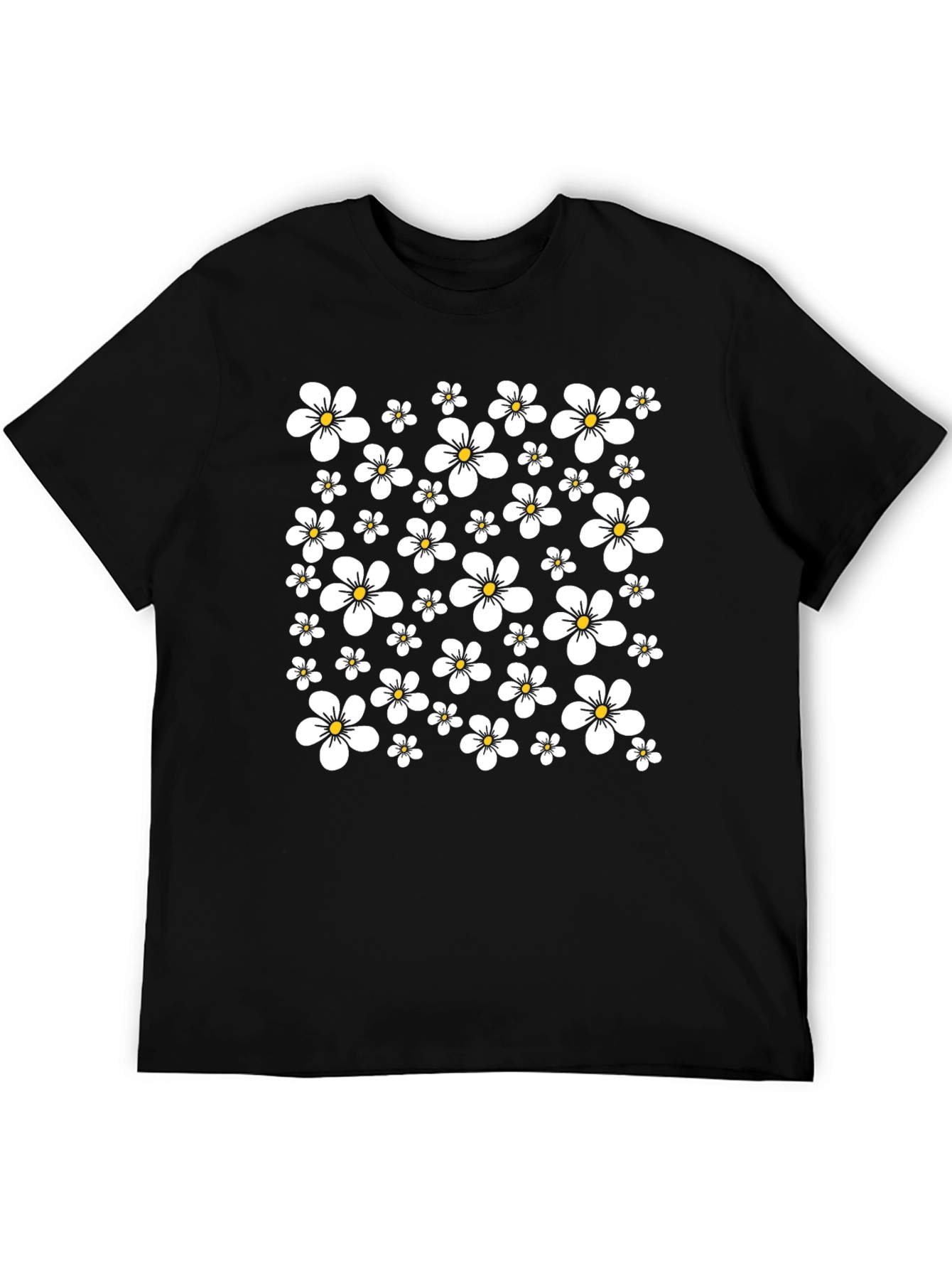 Black Floral Print Black T-Shirt - Classic Casual Style view 5