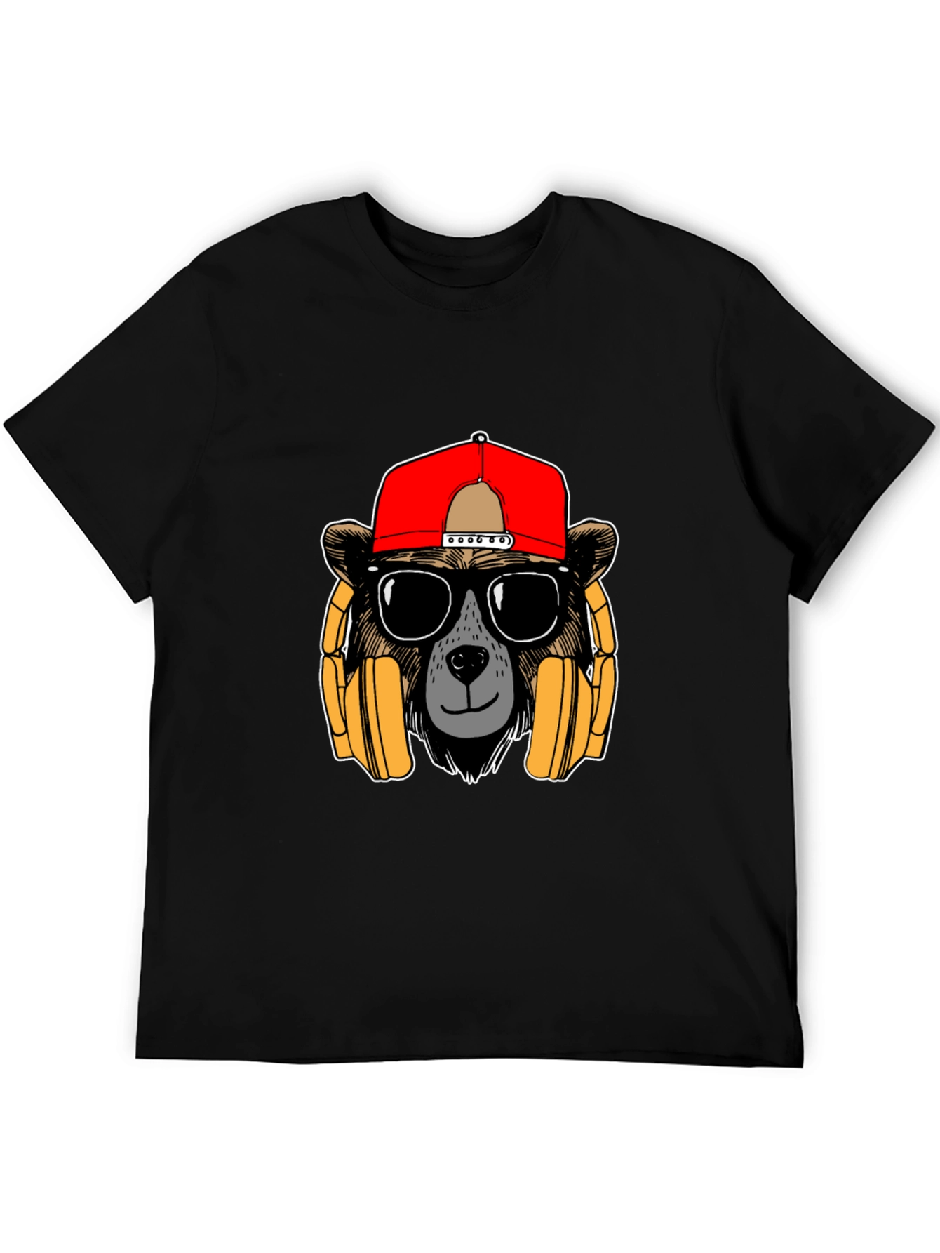 Black Bear with Headphones Graphic T-Shirt view 5