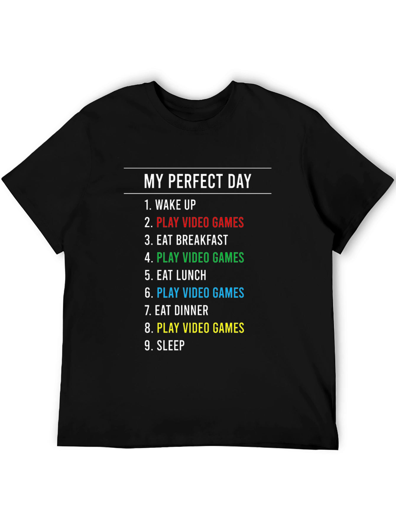 Black My Perfect Day Play Video Games Graphic T-Shirt view 5