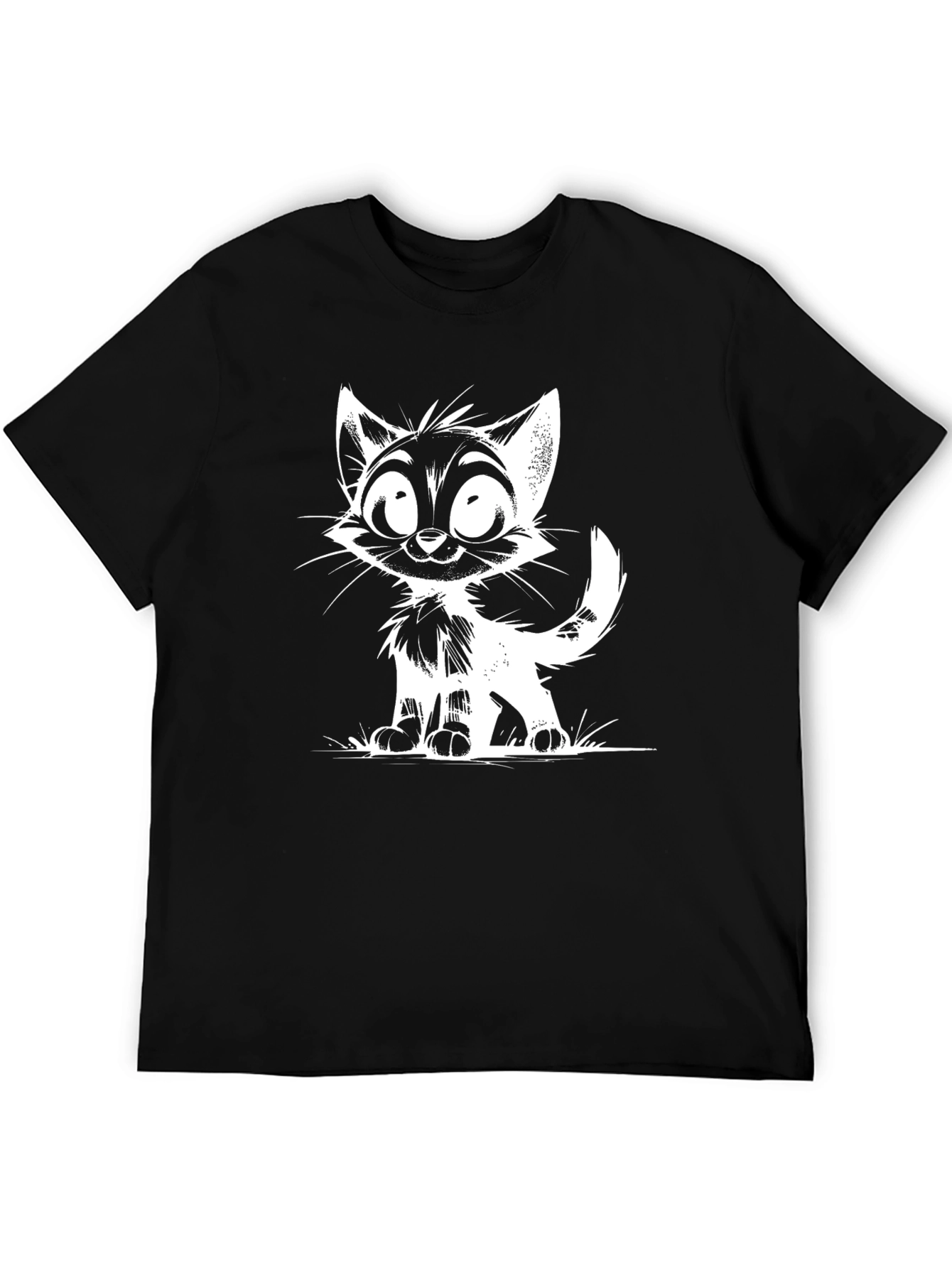 Black Cartoon Cat Graphic Black T-Shirt view 5
