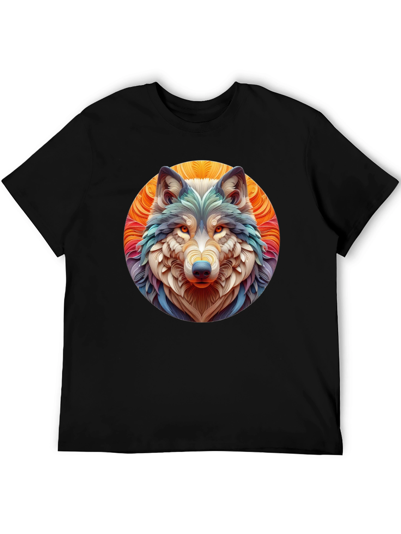 Black Wolf Art Graphic Tee - Black Cotton T-Shirt view 5