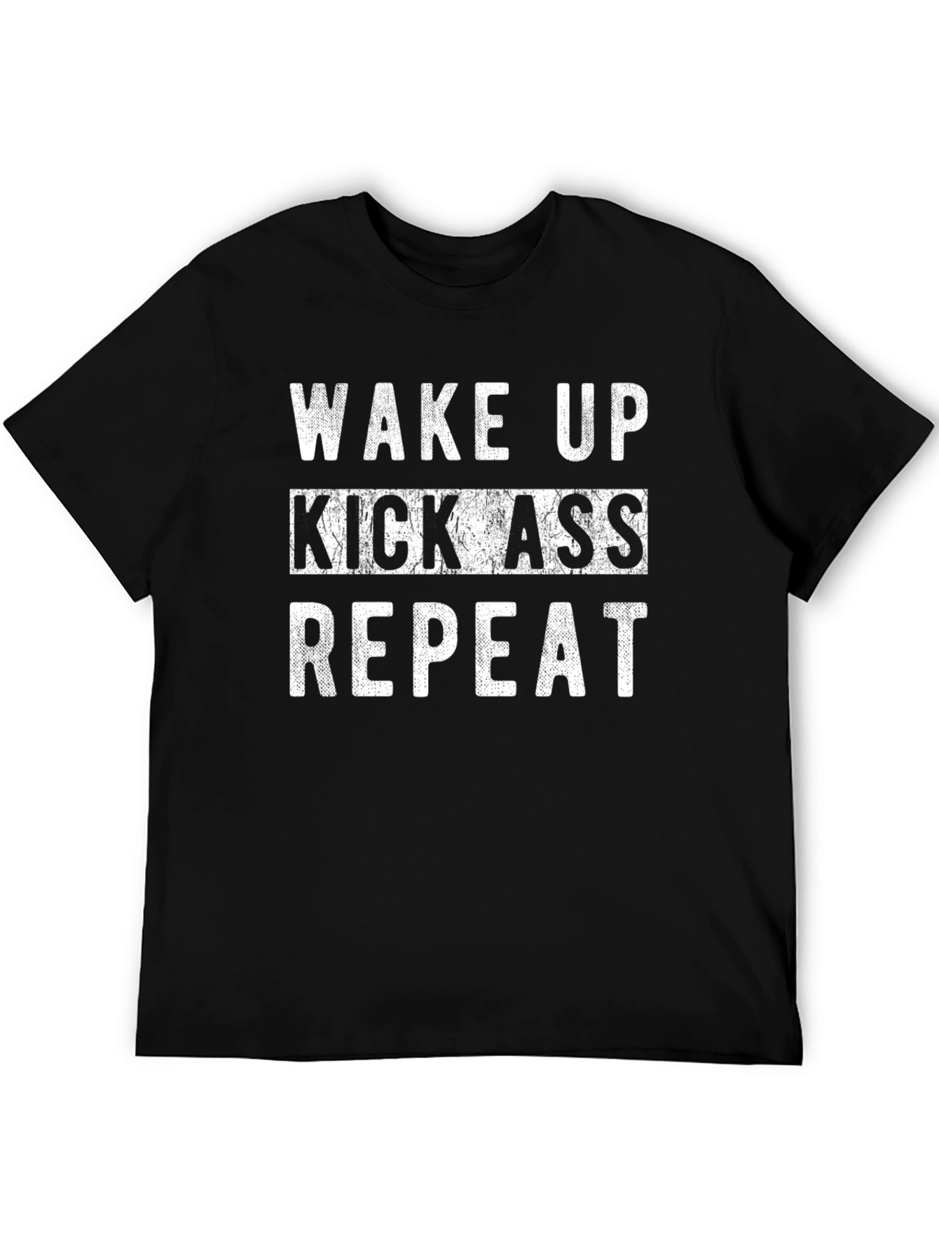 Black Wake Up Kick Ass Repeat Black Graphic Tee view 5