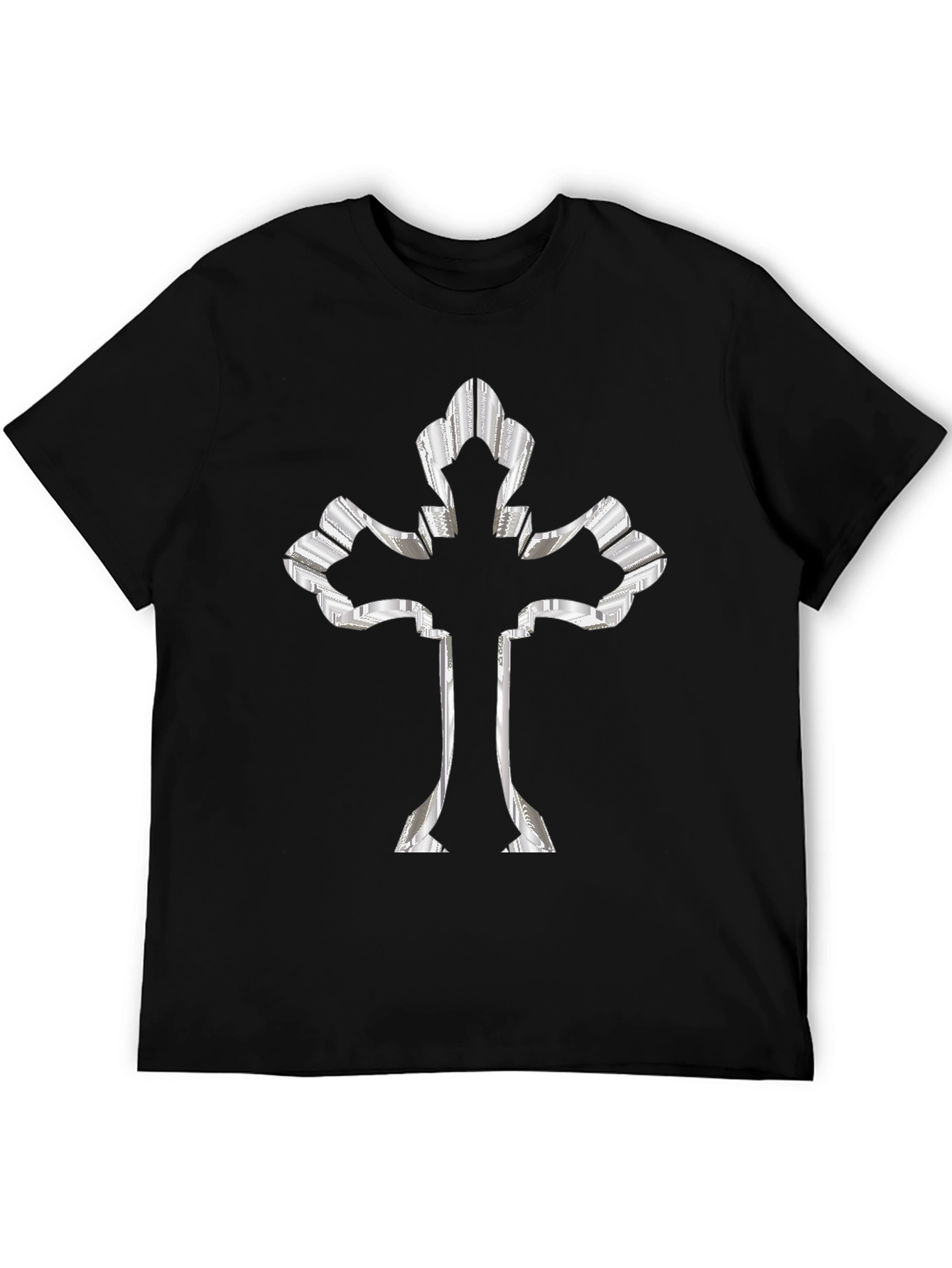 Black Black Tee with 3D Silver Cross view 5