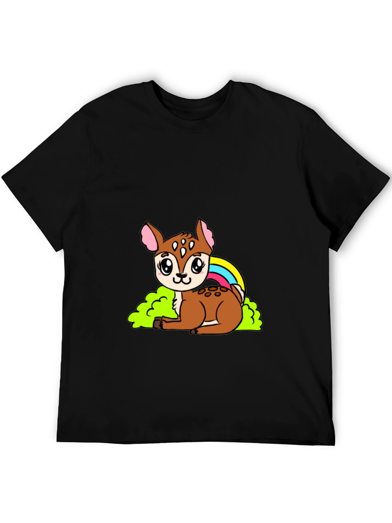 Black Cute Deer Cartoon Graphic Black T-Shirt view 5