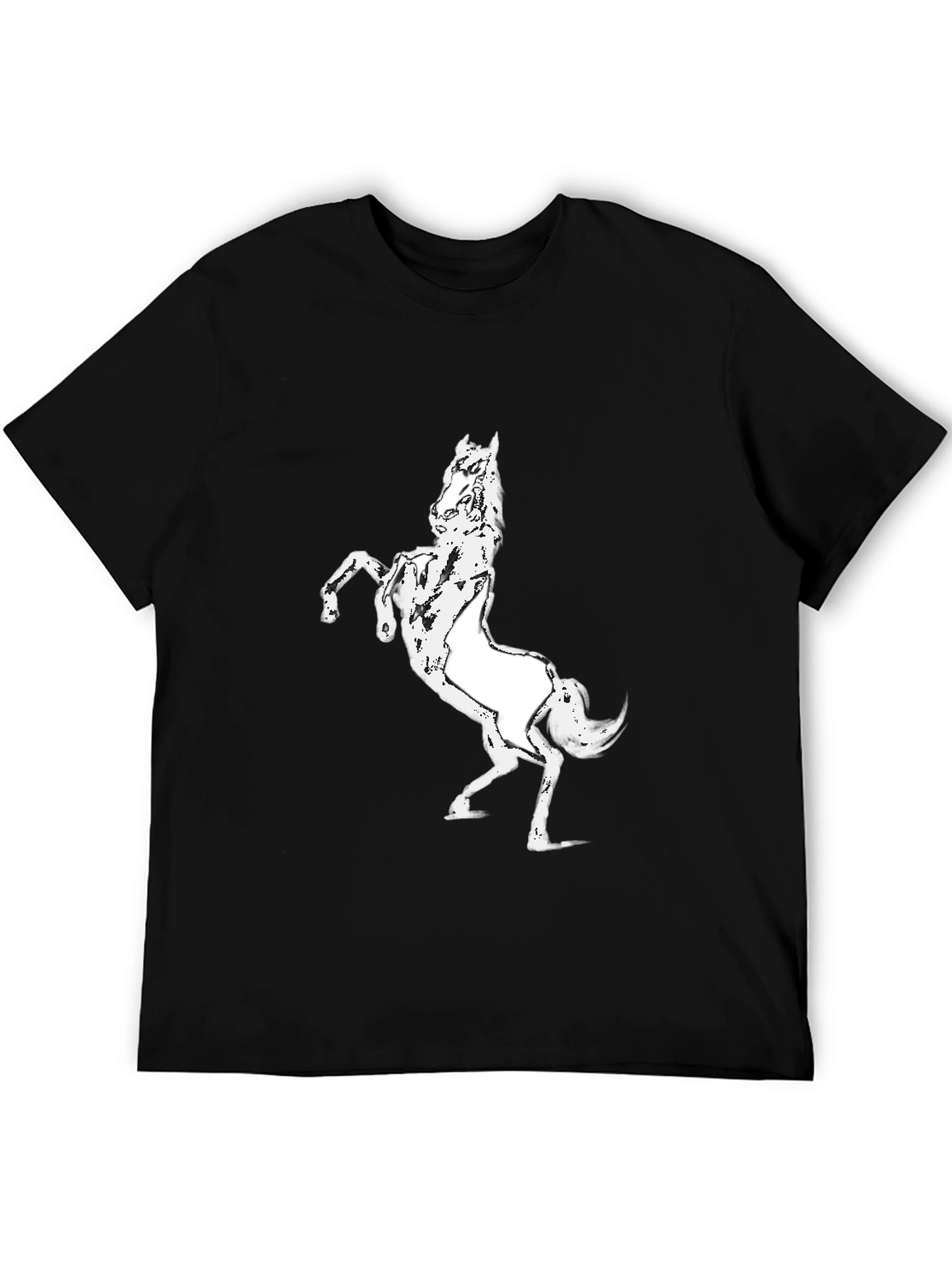 Black Black T-Shirt with White Horse Graphic view 5
