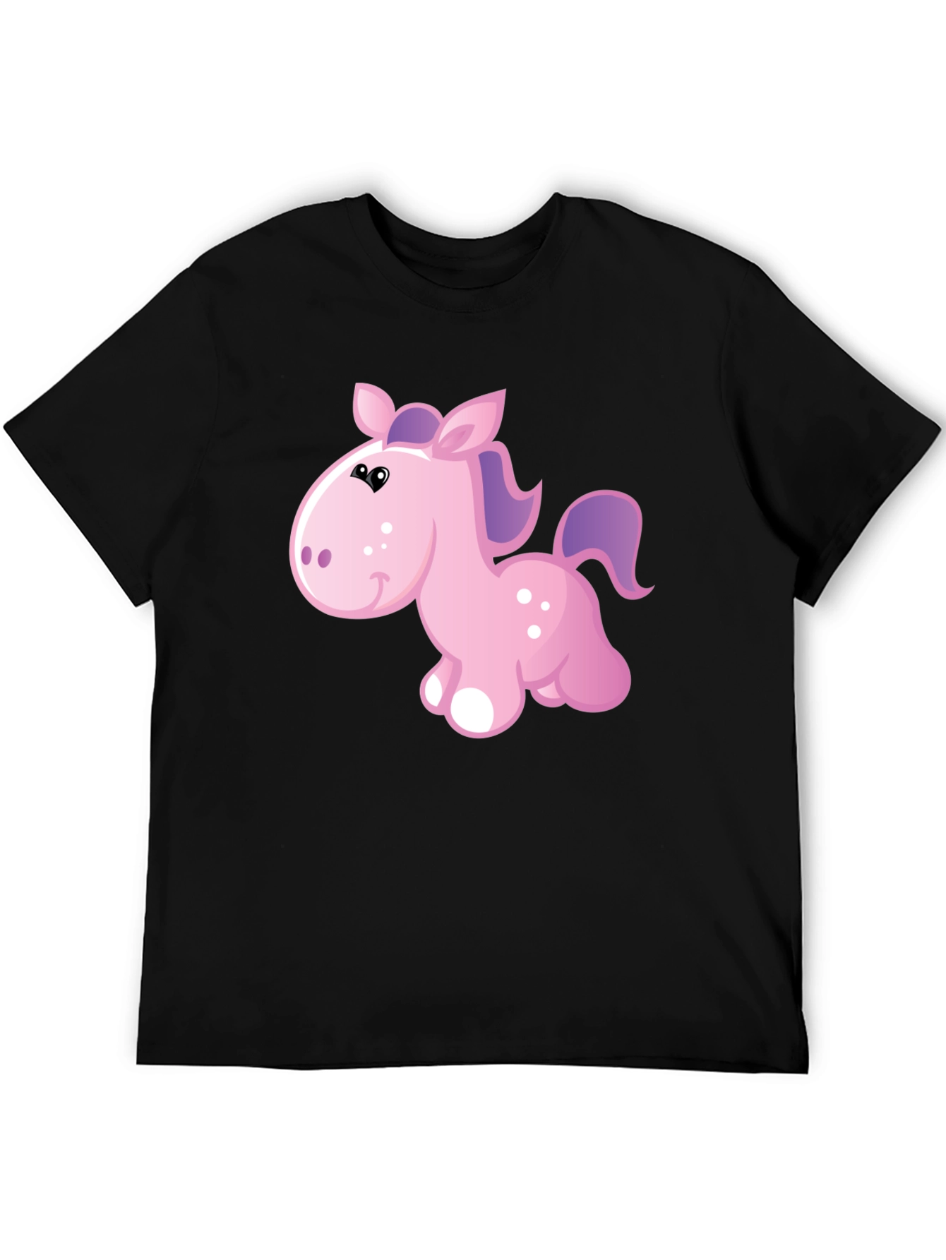 Black Cute Cartoon Pony Black T-Shirt view 5