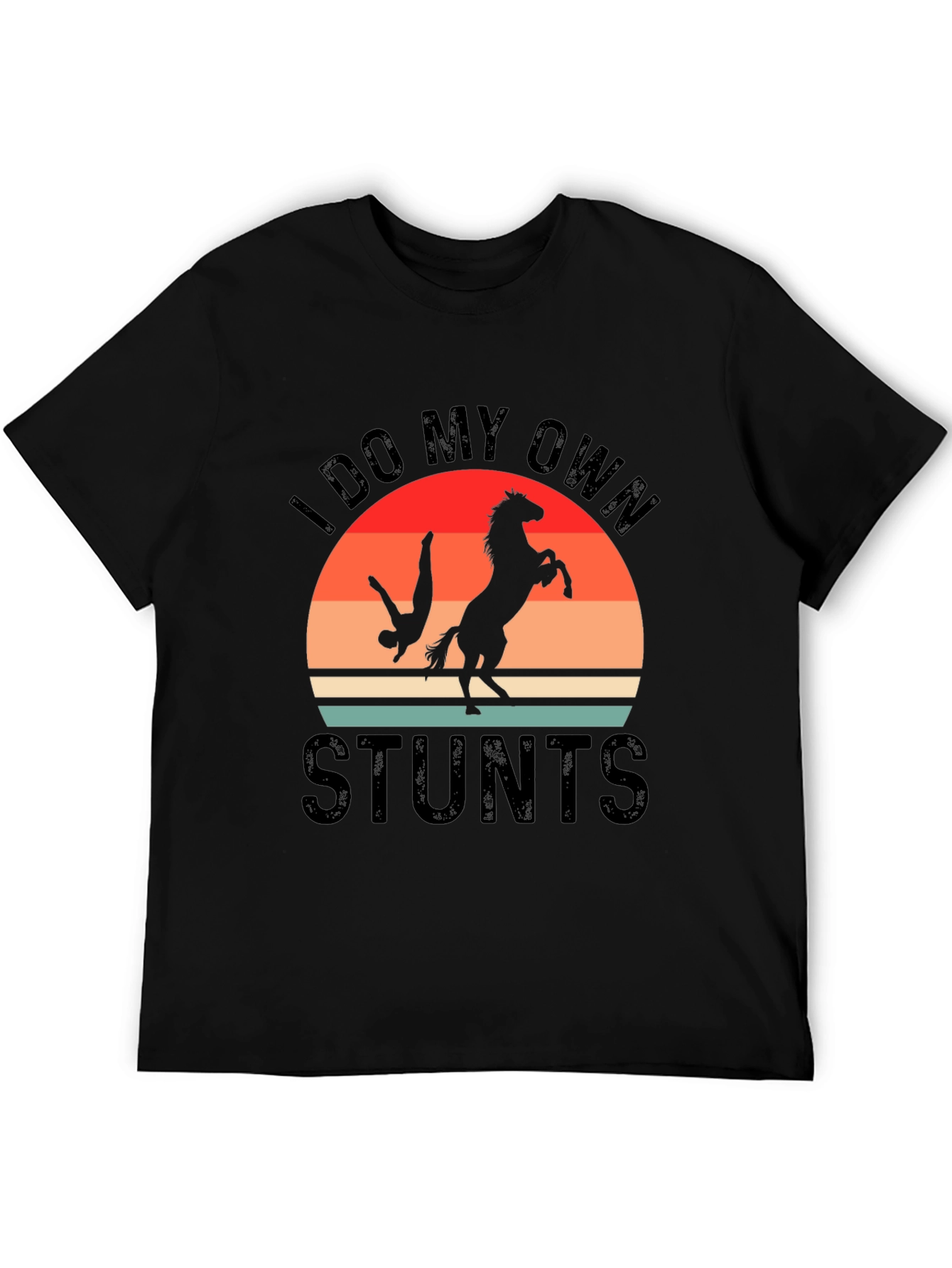 Black I Do My Own Stunts T-Shirt Horse Riding Funny Gift view 5