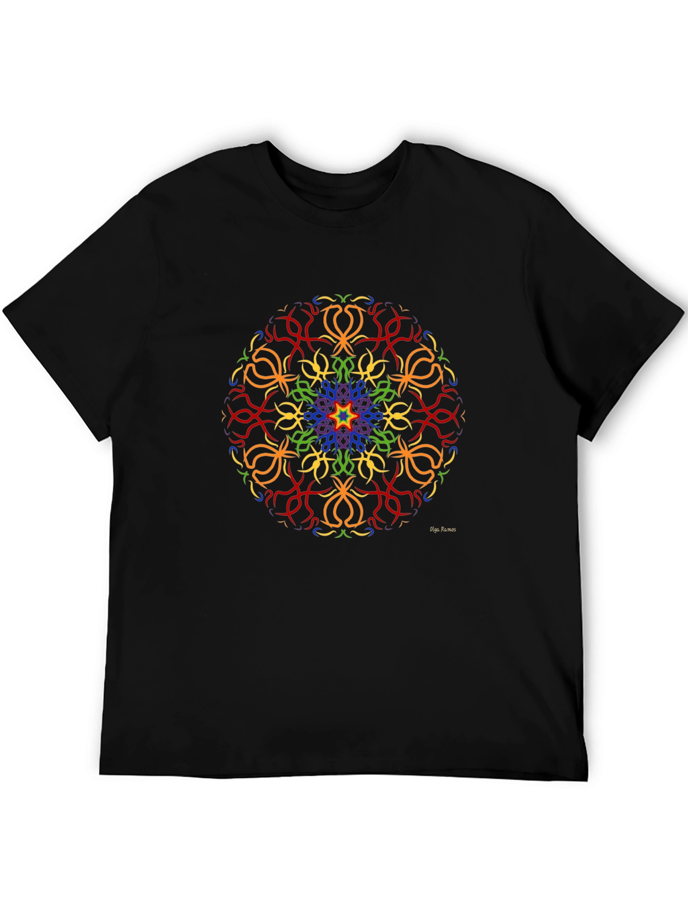 Black Rainbow Mandala Graphic Tee - Vibrant Art Shirt view 5